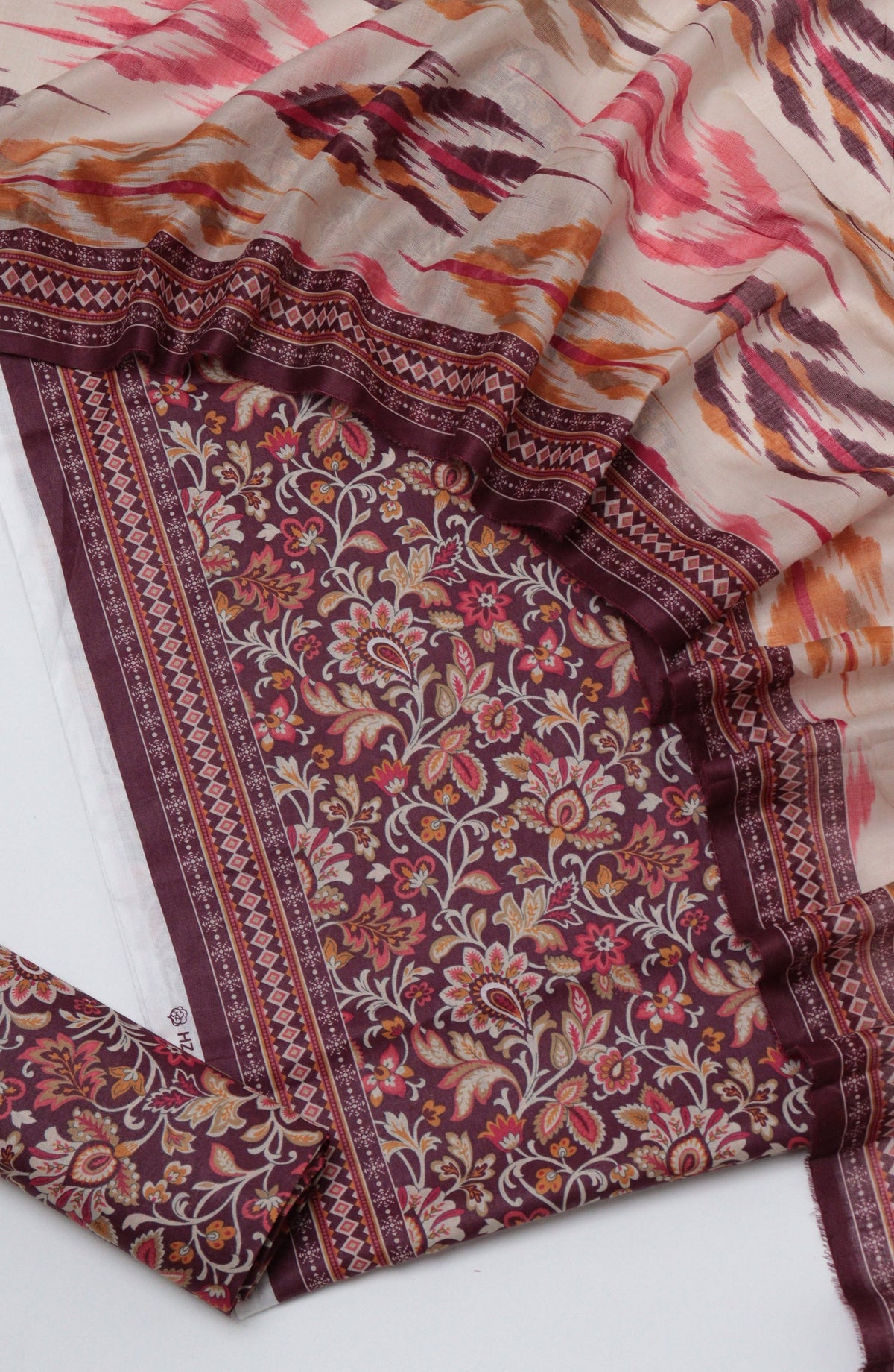 HZ Printed Cambric Unstitched 3 Piece Suit - D-15 - HZ26CMO - Pink - Summer Collection