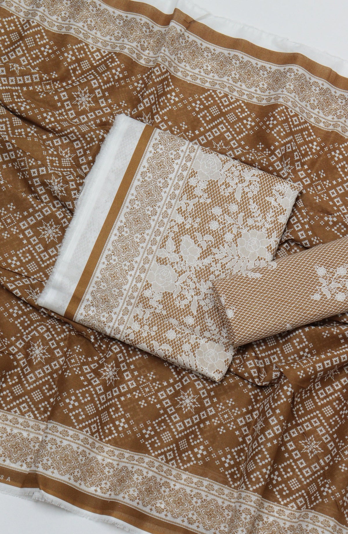 HZ Printed Cambric Unstitched 3 Piece Suit - D-27 - HZ26CMO - Brown - Summer Collection