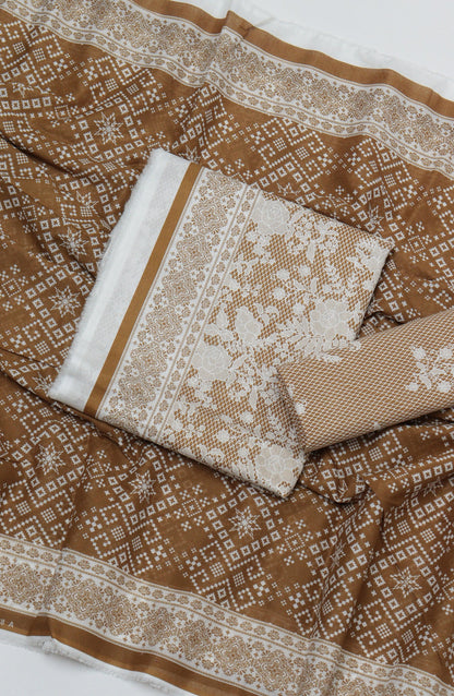 HZ Printed Cambric Unstitched 3 Piece Suit - D-27 - HZ26CMO - Brown - Summer Collection
