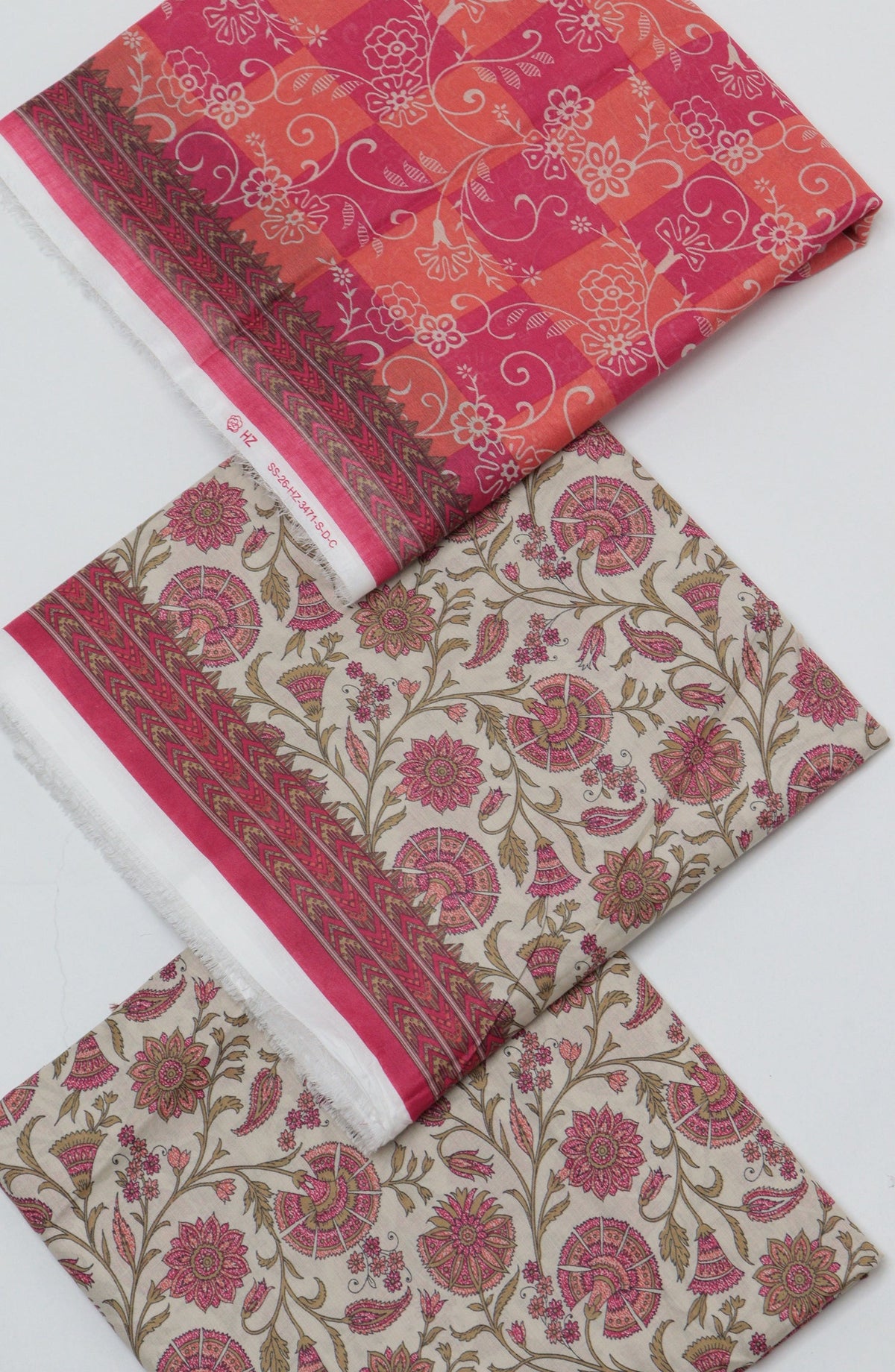 HZ Printed Cambric Unstitched 3 Piece Suit - D-24 - HZ26CMO - Pink - Summer Collection