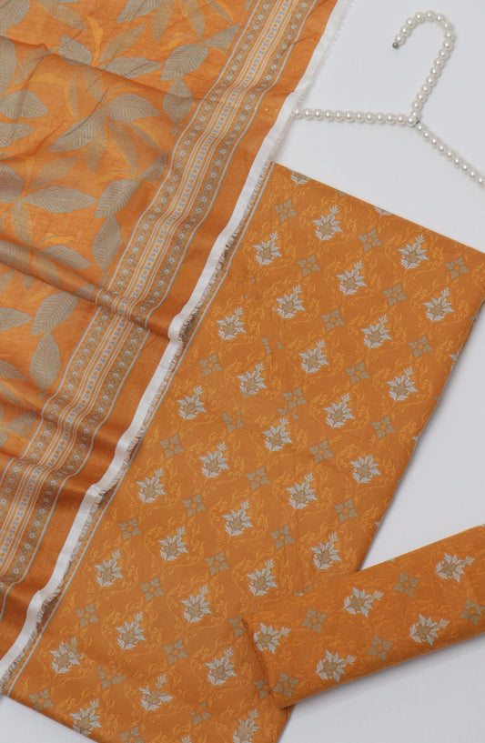 HZ Printed Cambric Unstitched 3 Piece Suit - D-10 - HZ26CMO - Orange - Summer Collection