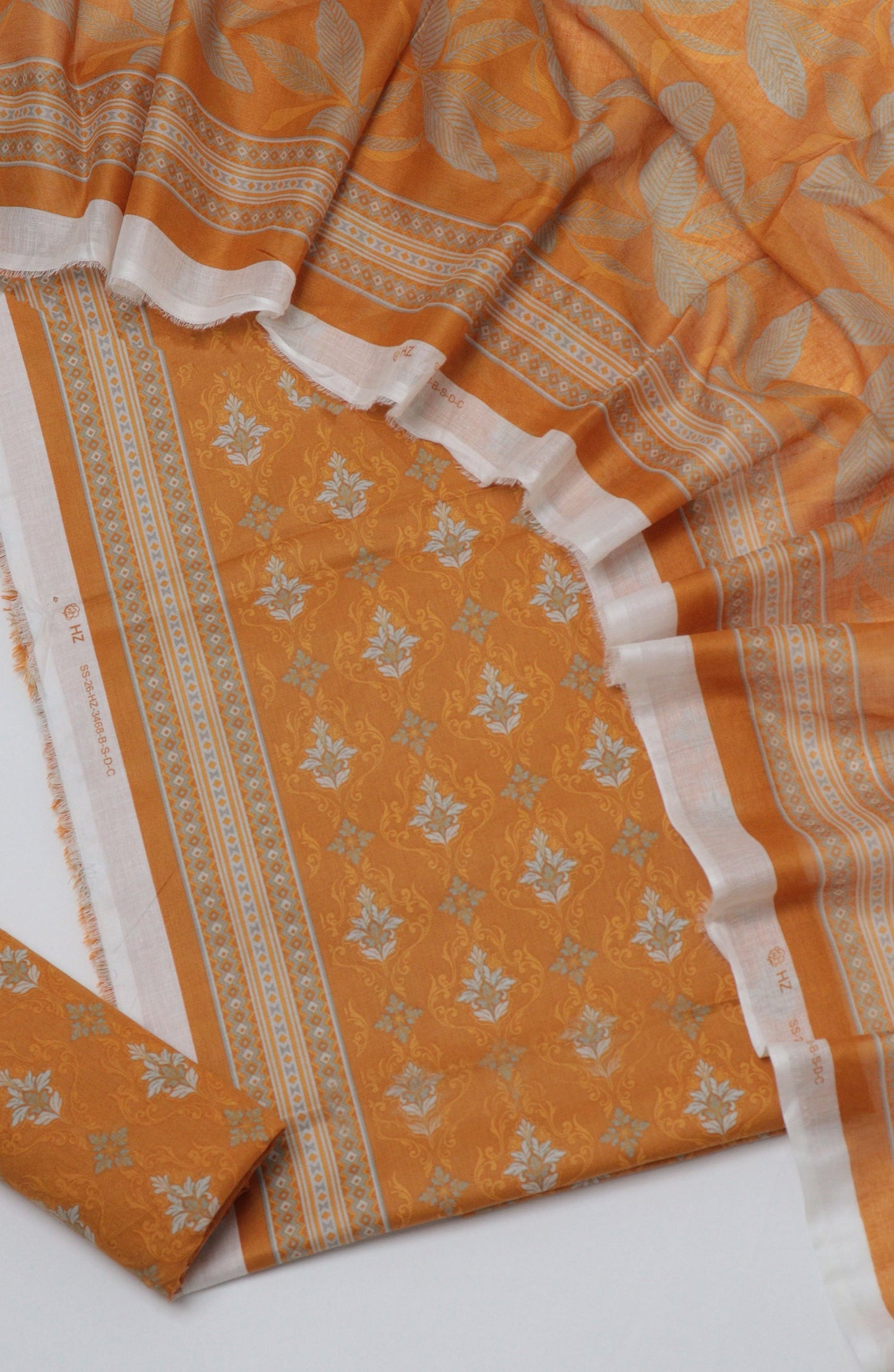 HZ Printed Cambric Unstitched 3 Piece Suit - D-10 - HZ26CMO - Orange - Summer Collection