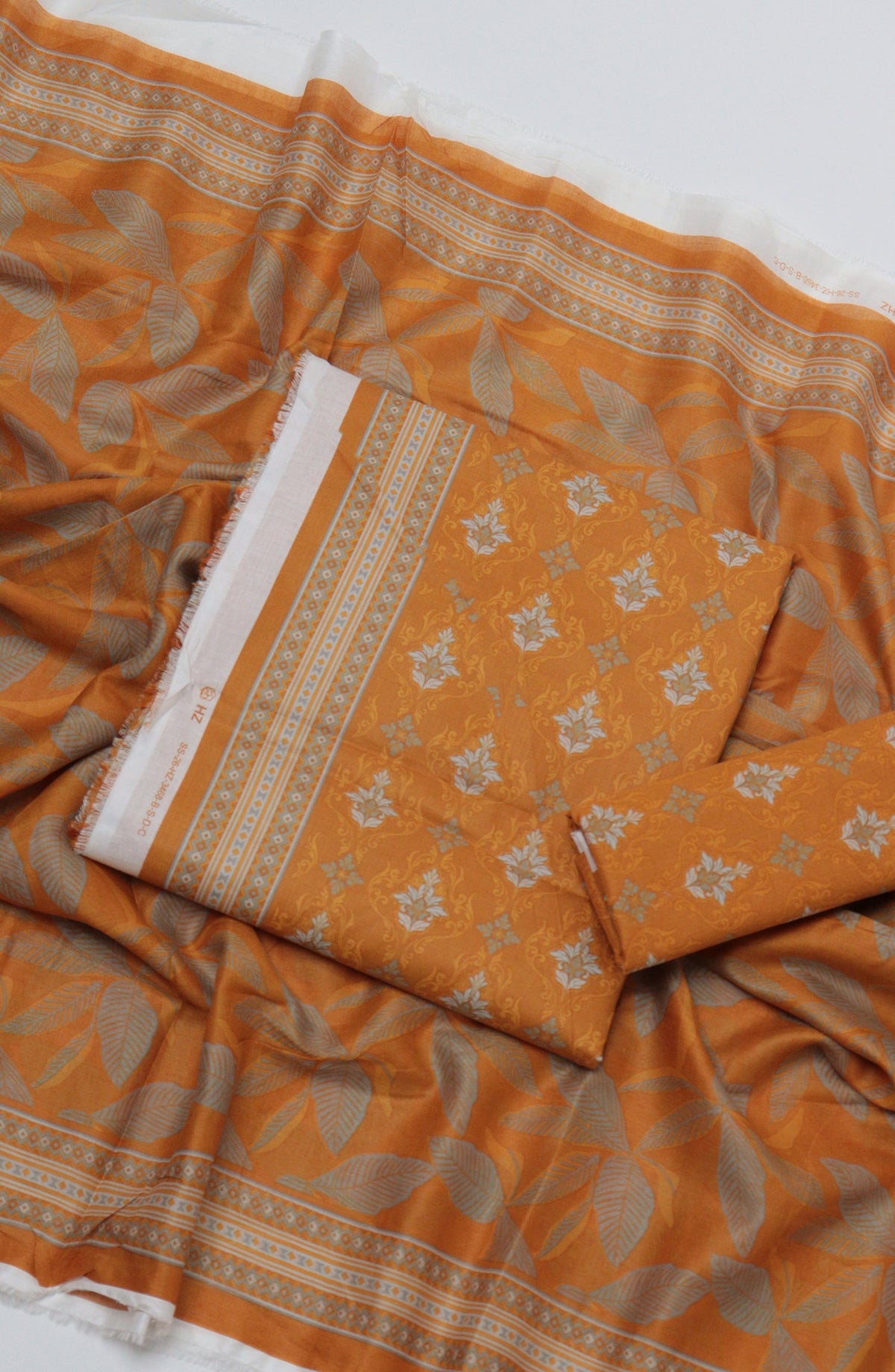 HZ Printed Cambric Unstitched 3 Piece Suit - D-10 - HZ26CMO - Orange - Summer Collection