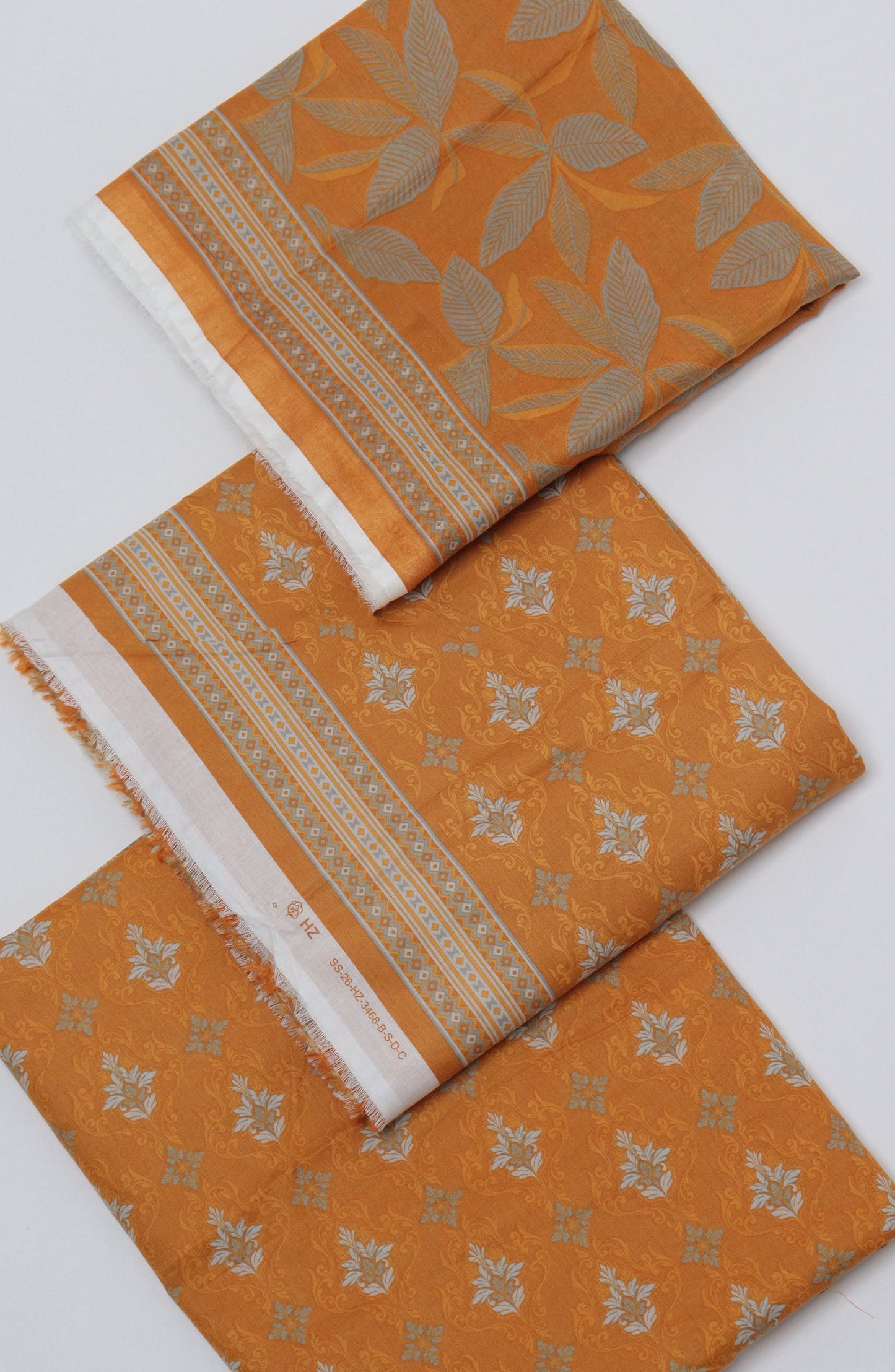 HZ Printed Cambric Unstitched 3 Piece Suit - D-10 - HZ26CMO - Orange - Summer Collection