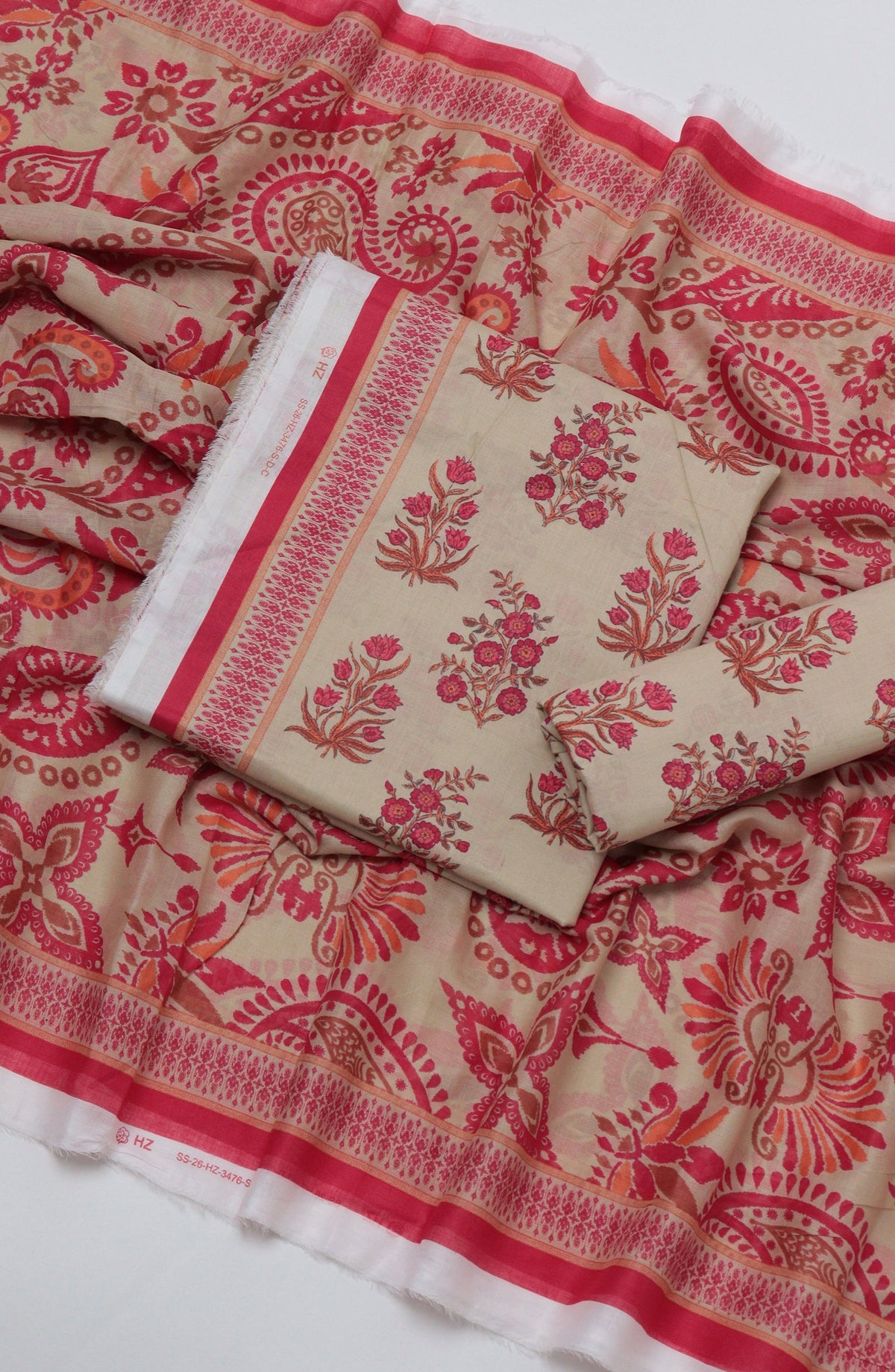 HZ Printed Cambric Unstitched 3 Piece Suit - D-07 - HZ26CMO - Pink - Summer Collection