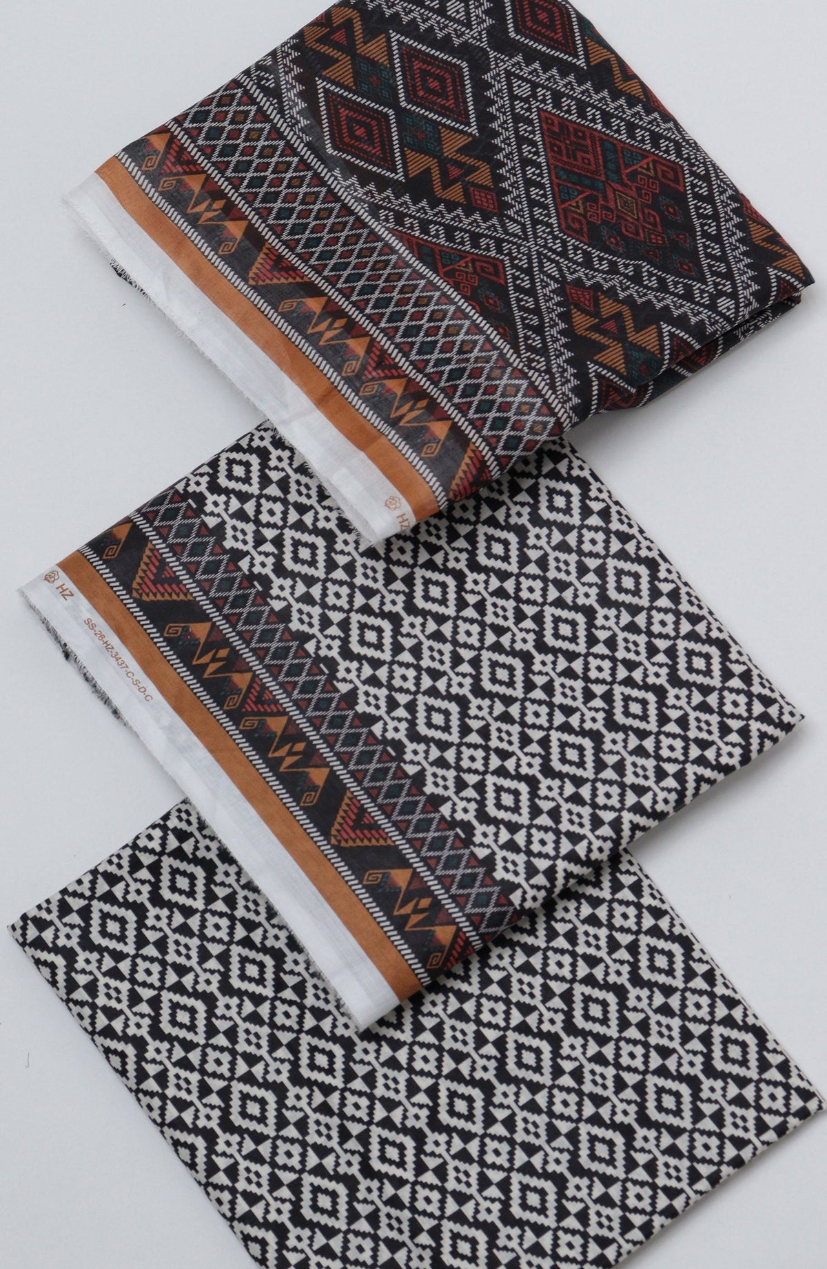 HZ Printed Cambric Unstitched 3 Piece Suit - D-06 - HZ26CMO - Black - Summer Collection