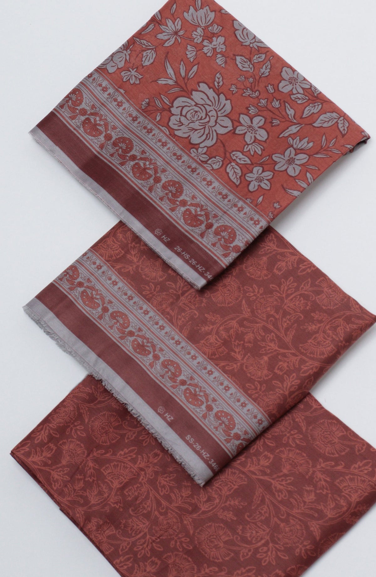 HZ Printed Cambric Unstitched 3 Piece Suit - D-02 - HZ26CMO - Brown - Summer Collection