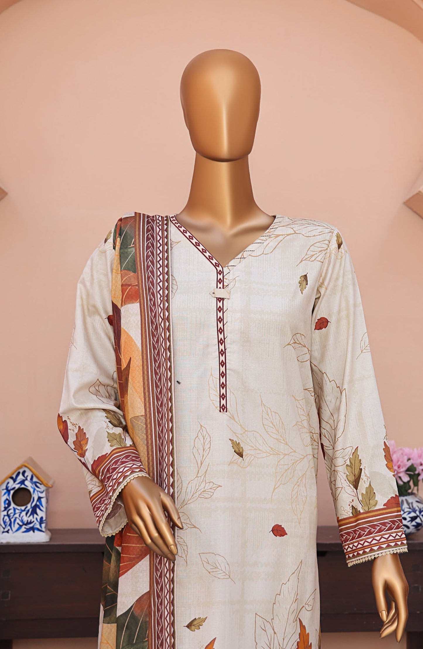 HZ Textile Digital Printed Linen Slub Unstitched 3 Piece Suit - LSD-304 - HZ25LNSL - White - Winter Collection