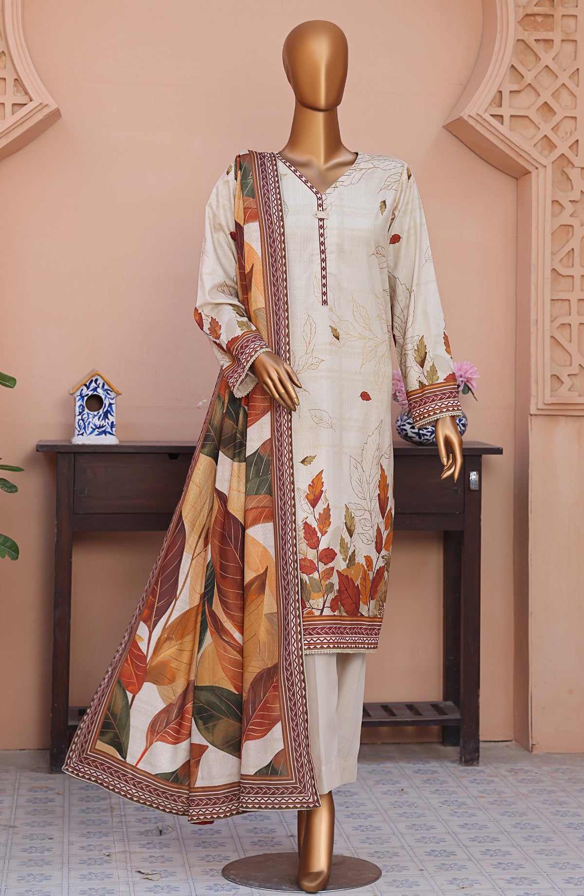 HZ Textile Digital Printed Linen Slub Unstitched 3 Piece Suit - LSD-304 - HZ25LNSL - White - Winter Collection