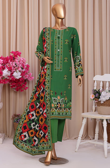 HZ Textile Digital Printed Linen Slub Unstitched 3 Piece Suit - LSD-301 - HZ25LNSL - Green - Winter Collection