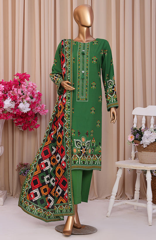 HZ Textile Digital Printed Linen Slub Unstitched 3 Piece Suit - LSD-301 - HZ25LNSL - Green - Winter Collection