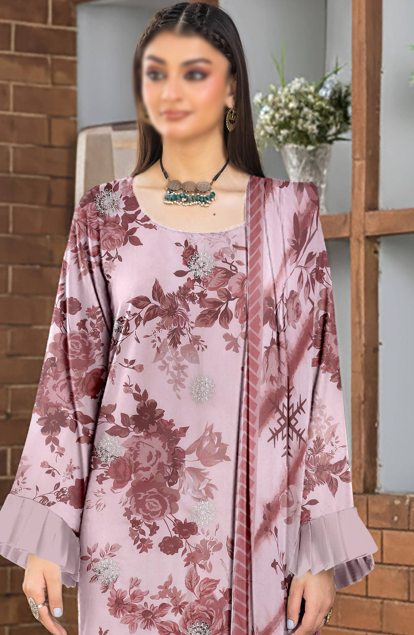 Hazel by Al Karim Embroidered Lawn Unstitched 3 Piece Suit - D-08 - AK26HZL - Pink - Summer Collection