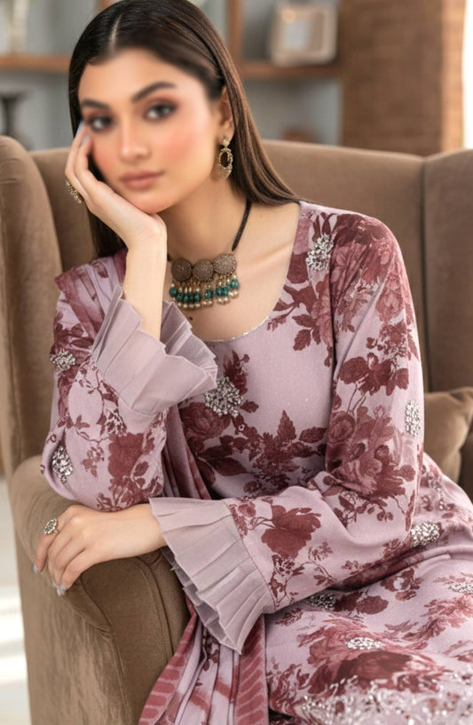 Hazel by Embroidered Lawn Unstitched 3 Piece Suit - D-08 - AK26HZL - Pink - Summer Collection