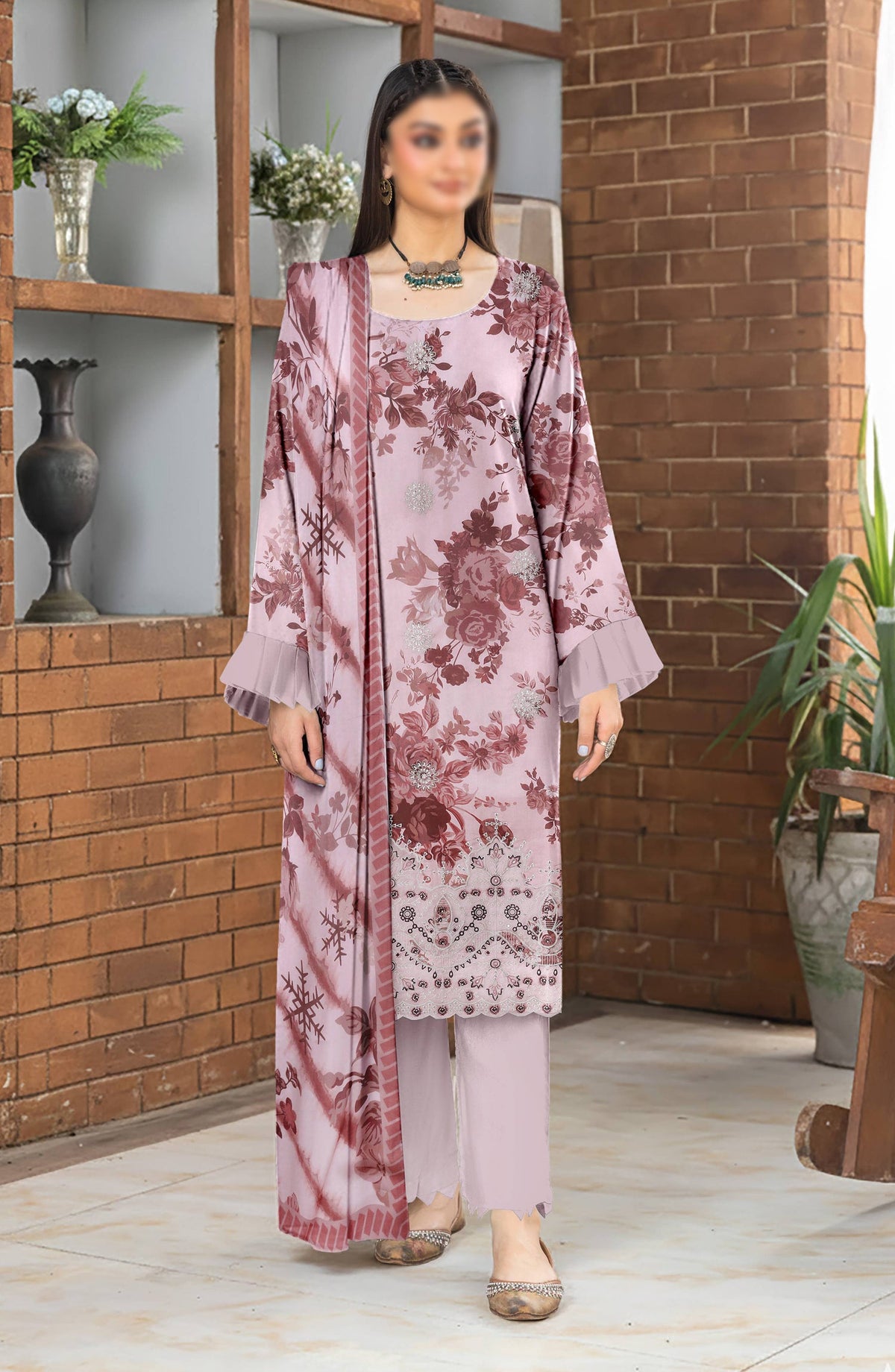 Hazel by Embroidered Lawn Unstitched 3 Piece Suit - D-08 - AK26HZL - Pink - Summer Collection