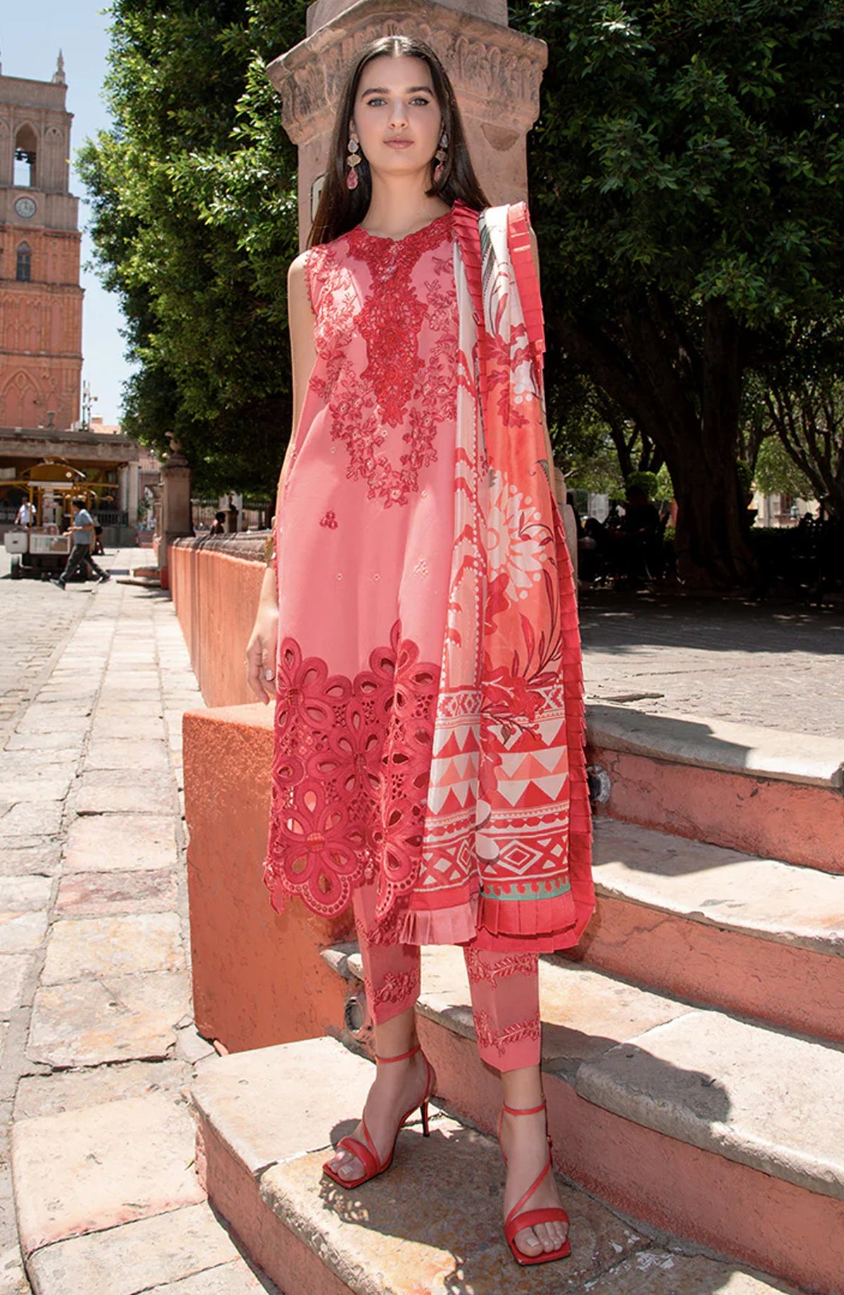 Hemline by Mushq Odyssey Embroidered Lawn Unstitched 3 Piece Suit - Marta - MQ26ODY - Pink - Summer Collection