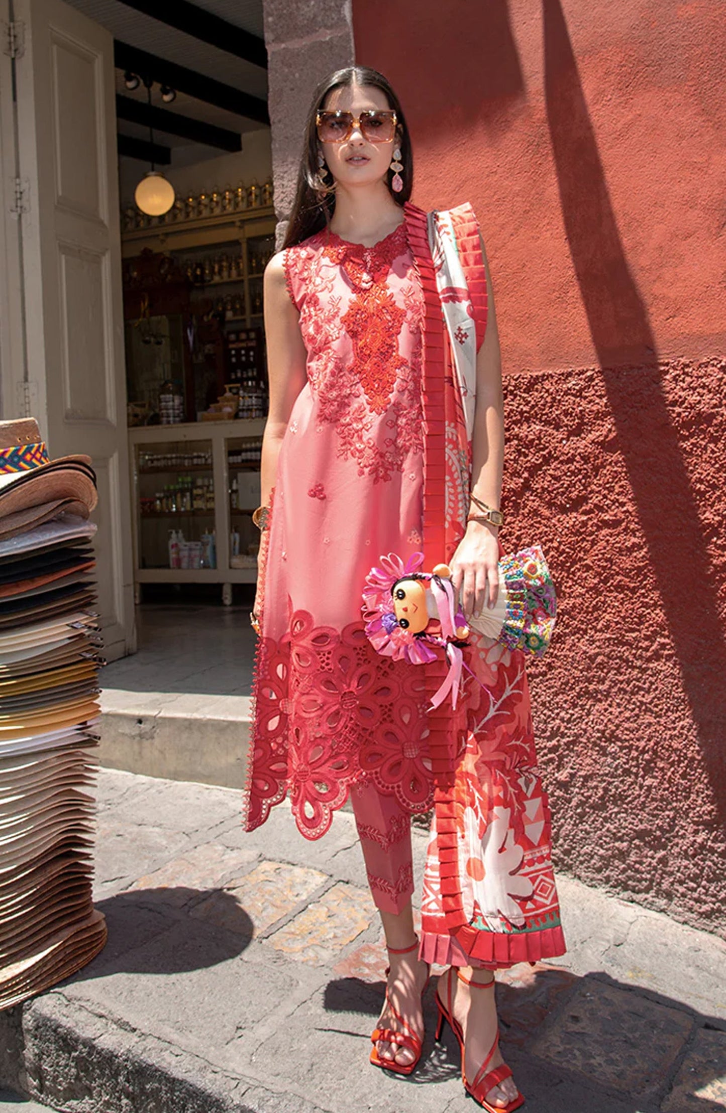 Hemline by Mushq Odyssey Embroidered Lawn Unstitched 3 Piece Suit - Marta - MQ26ODY - Pink - Summer Collection