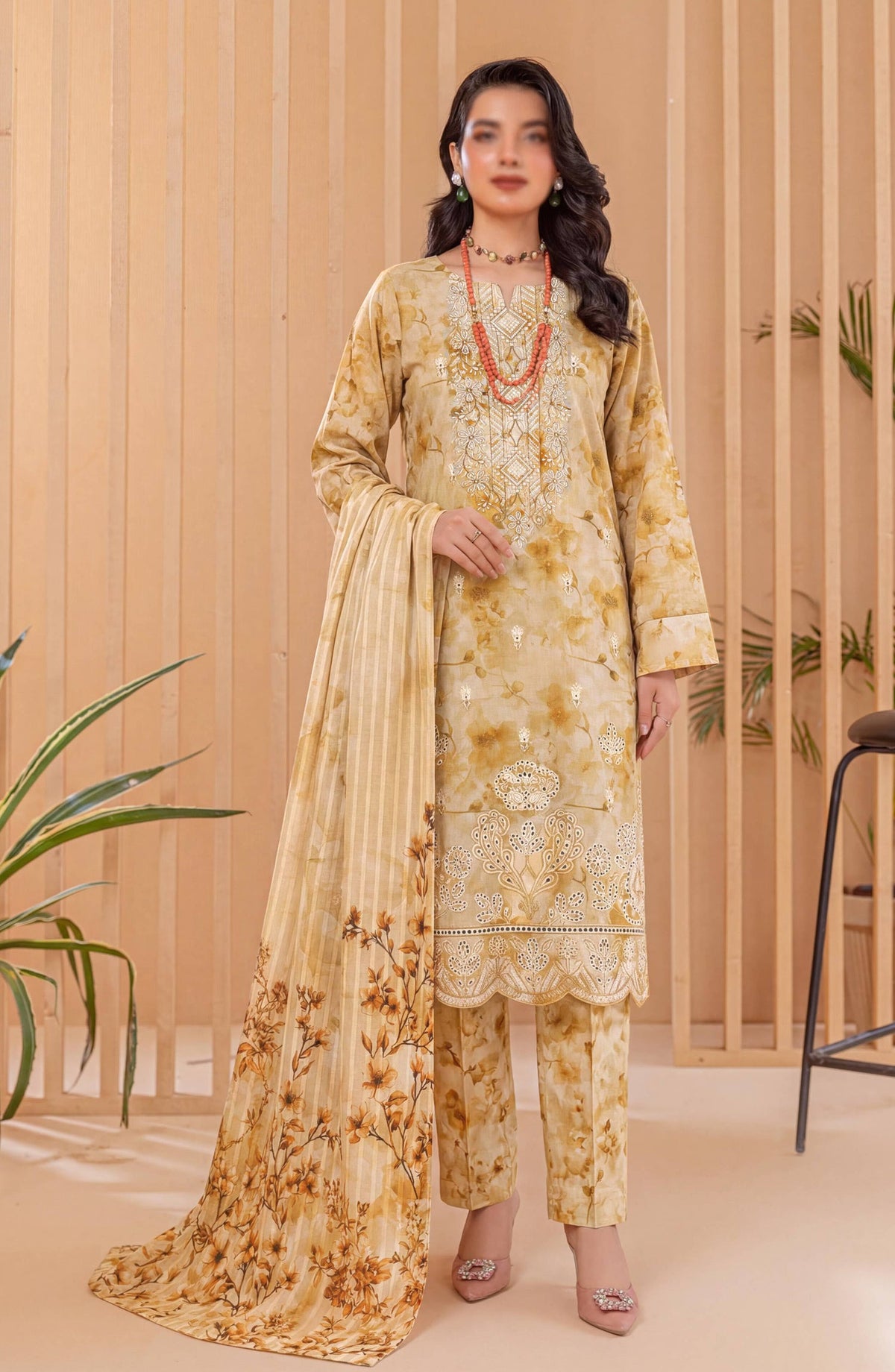 Heritage by Embroidered Lawn Unstitched 3 Piece Suit - D-10 - AK26HRT - Yellow - Summer Collection