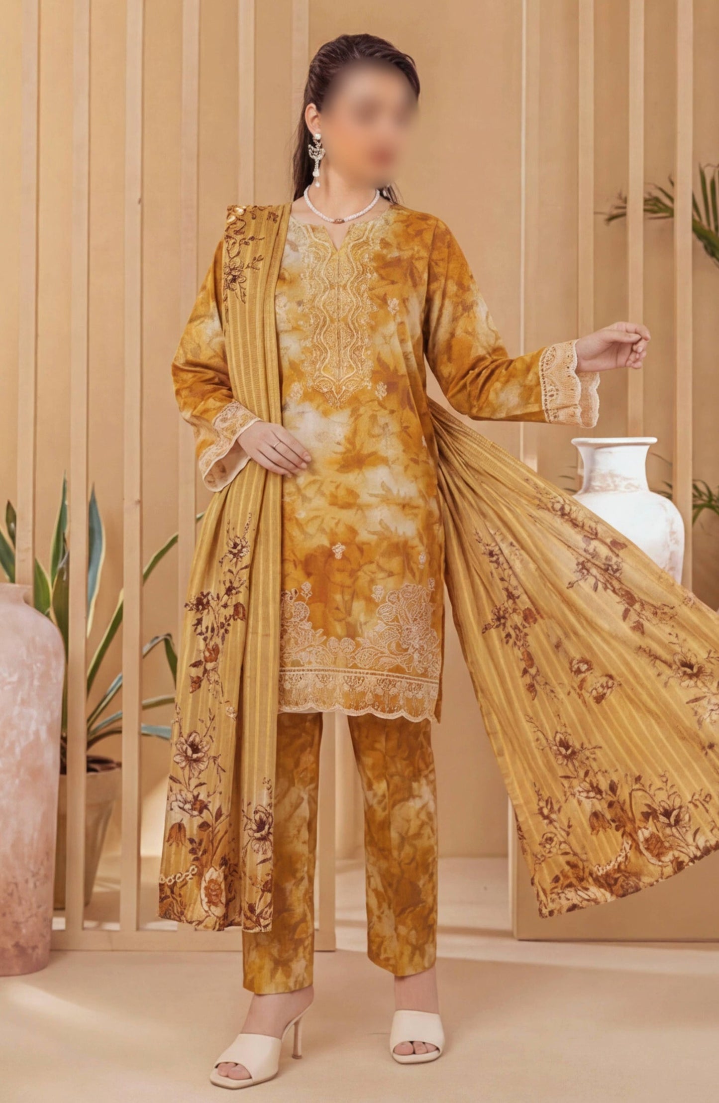 Heritage by Al Karim Embroidered Lawn Unstitched 3 Piece Suit - D-09 - AK26HRT - Rust - Summer Collection
