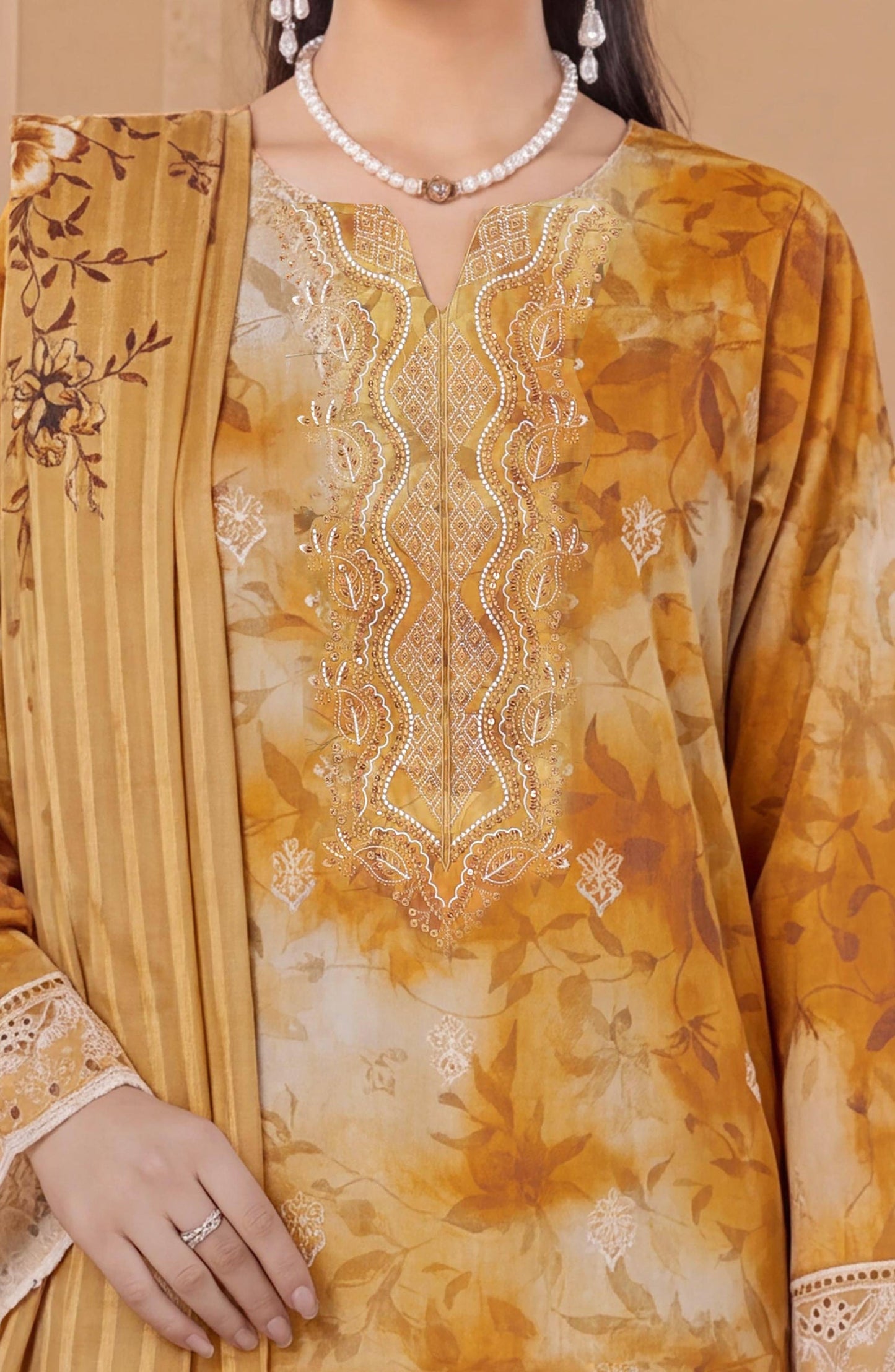Heritage by Al Karim Embroidered Lawn Unstitched 3 Piece Suit - D-09 - AK26HRT - Rust - Summer Collection