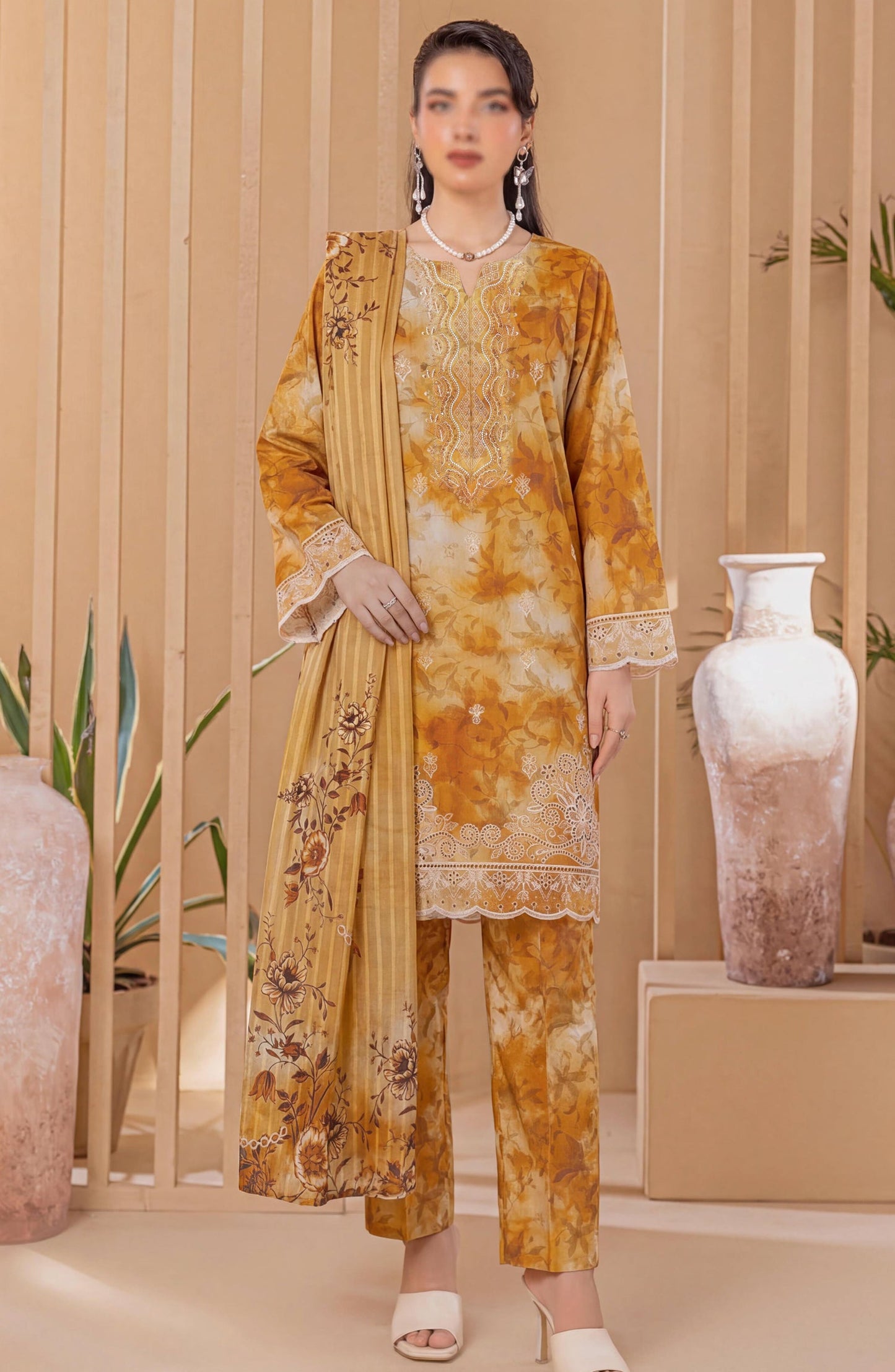 Heritage by Al Karim Embroidered Lawn Unstitched 3 Piece Suit - D-09 - AK26HRT - Rust - Summer Collection