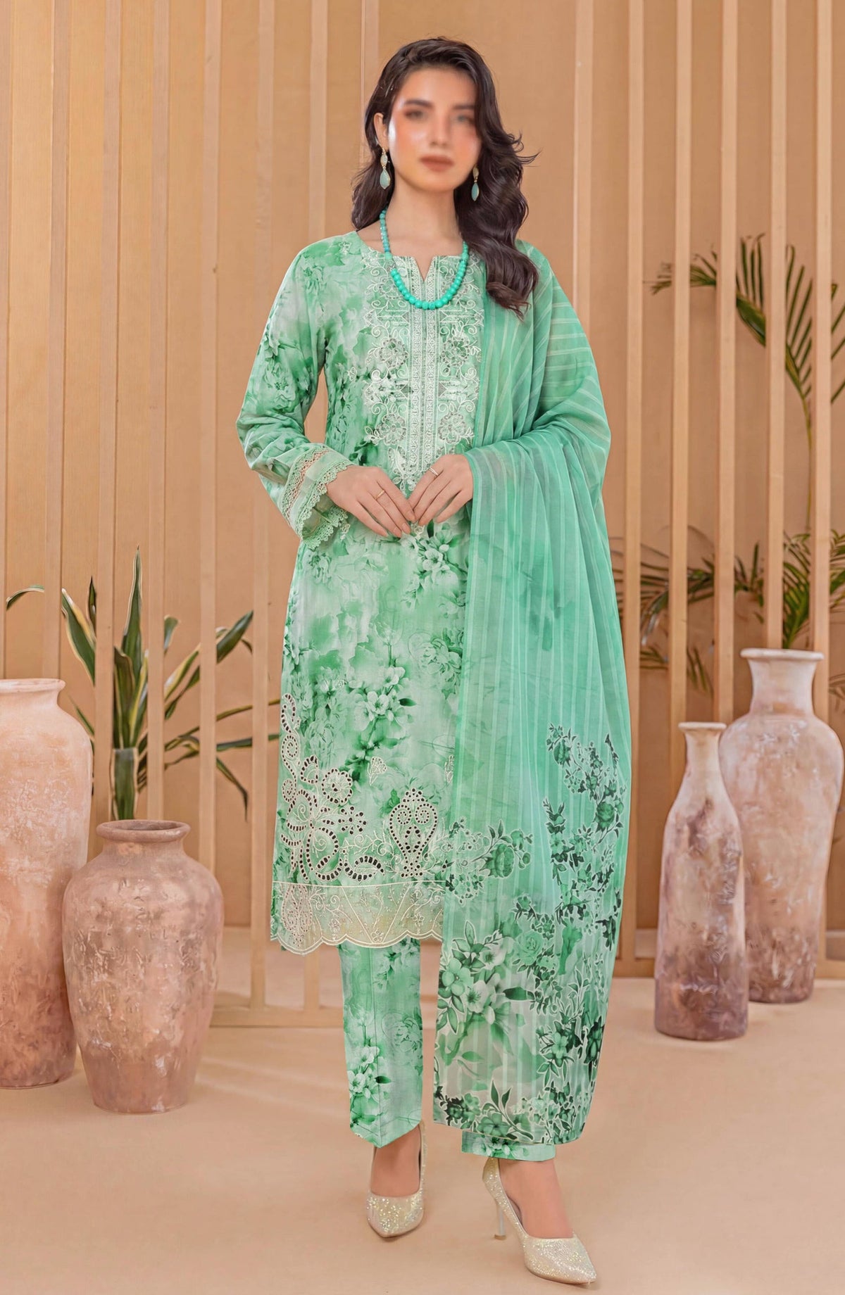Heritage by Embroidered Lawn Unstitched 3 Piece Suit - D-08 - AK26HRT - Green - Summer Collection