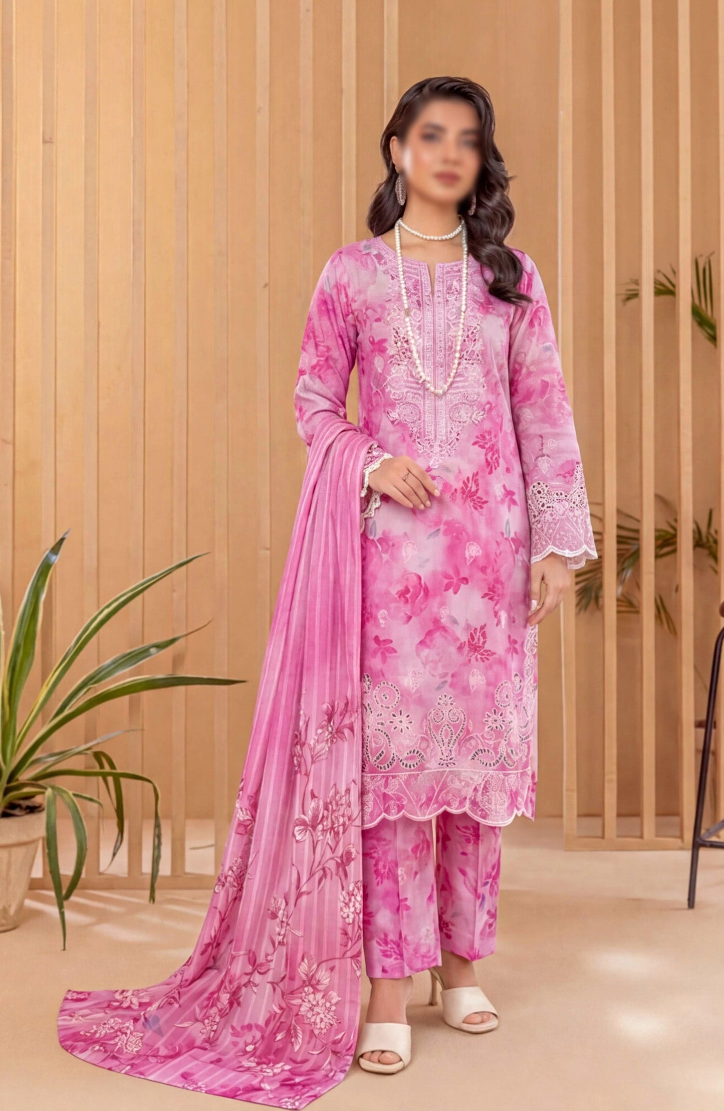Heritage by Embroidered Lawn Unstitched 3 Piece Suit - D-02 - AK26HRT - Pink - Summer Collection