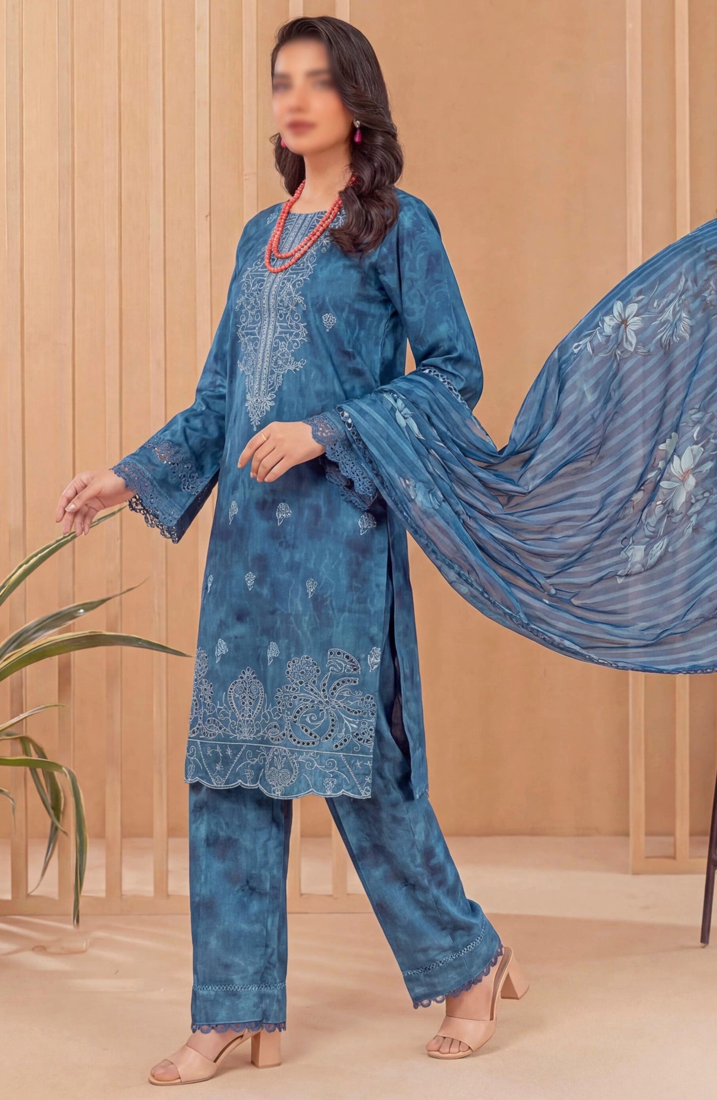 Heritage by Al Karim Embroidered Lawn Unstitched 3 Piece Suit - D-01 - AK26HRT - Blue - Summer Collection