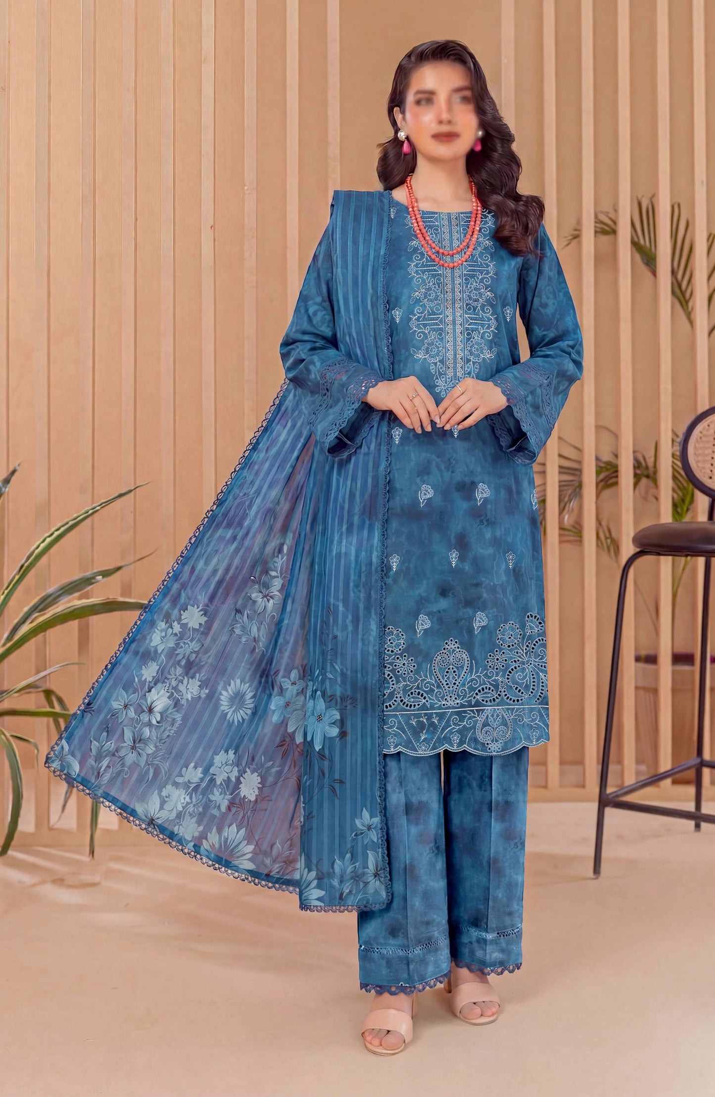 Heritage by Al Karim Embroidered Lawn Unstitched 3 Piece Suit - D-01 - AK26HRT - Blue - Summer Collection