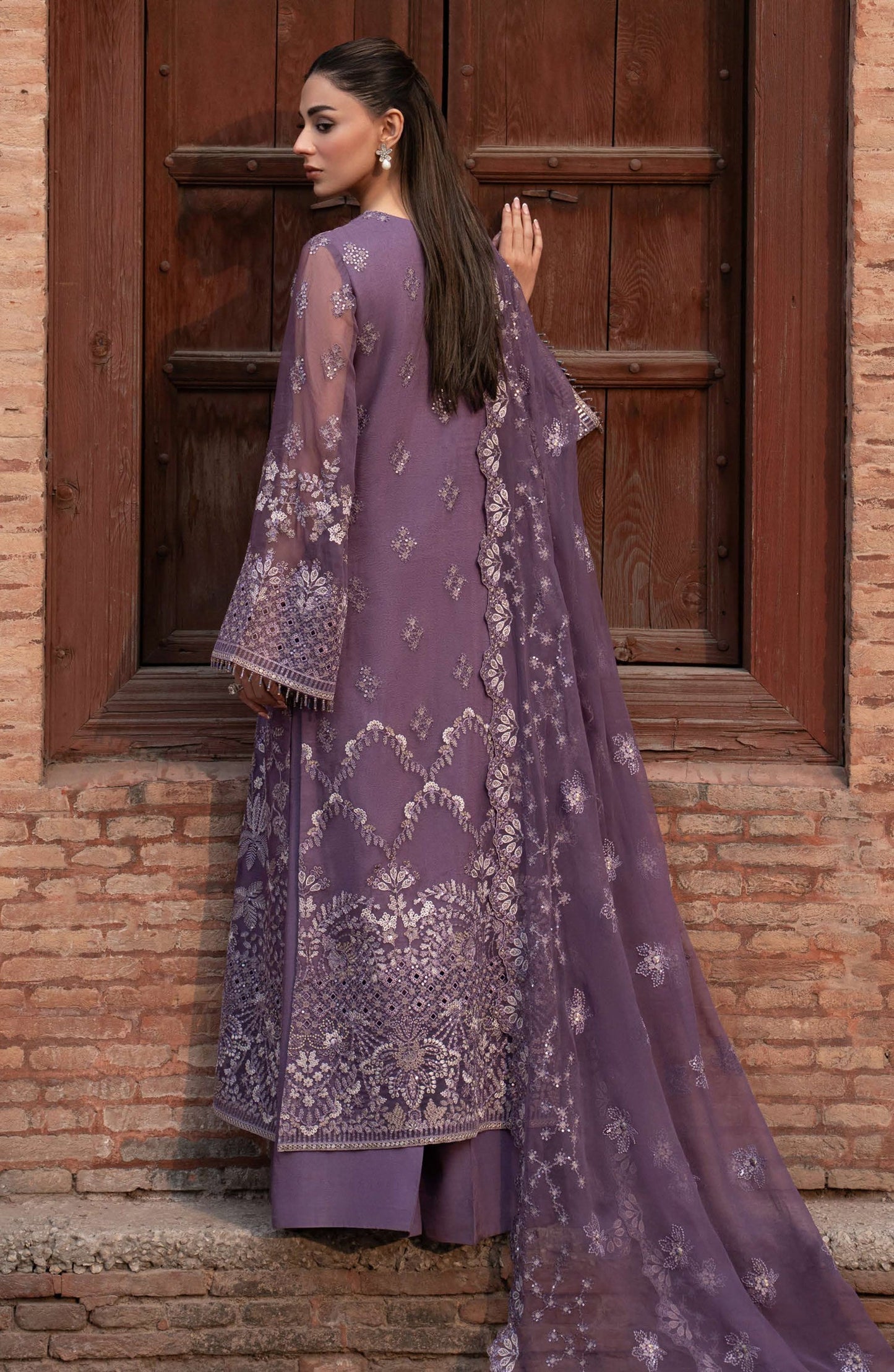 Humsafar by Lavish Premium Embroidered Chiffon Unstitched 3 Piece Suit - D-01 Pale Purple - LP26HMS - Luxury Collection