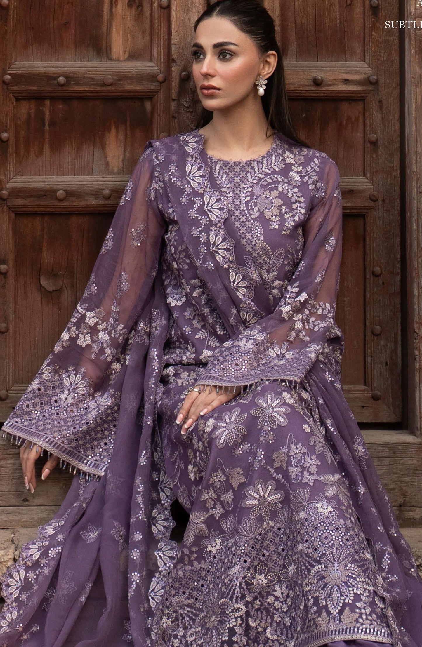 Humsafar by Lavish Premium Embroidered Chiffon Unstitched 3 Piece Suit - D-01 Pale Purple - LP26HMS - Luxury Collection