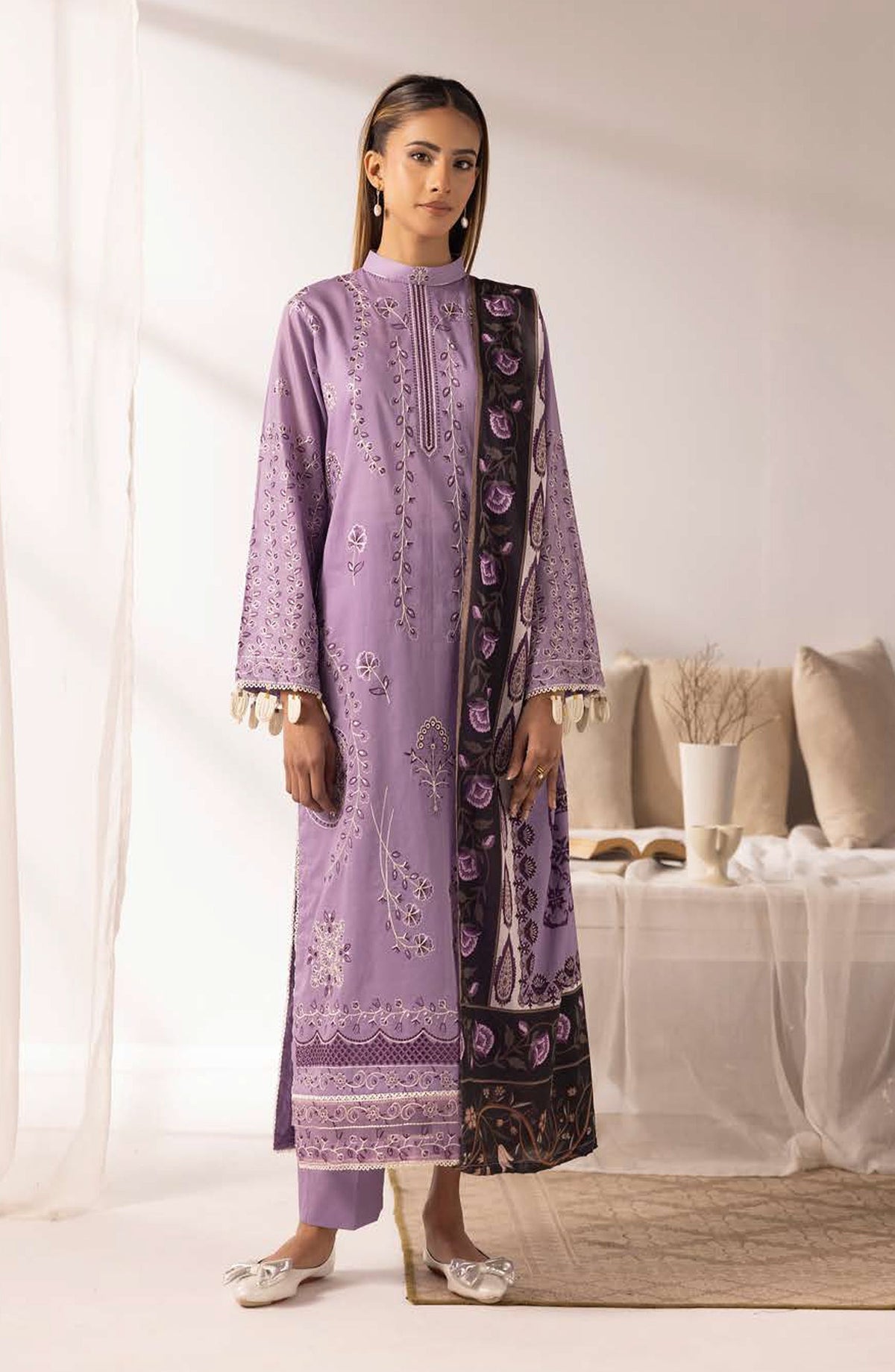 Ibtida by Embroidered Lawn Unstitched 3 Piece Suit - IK-313 - AK26TDA - Purple - Summer Collection