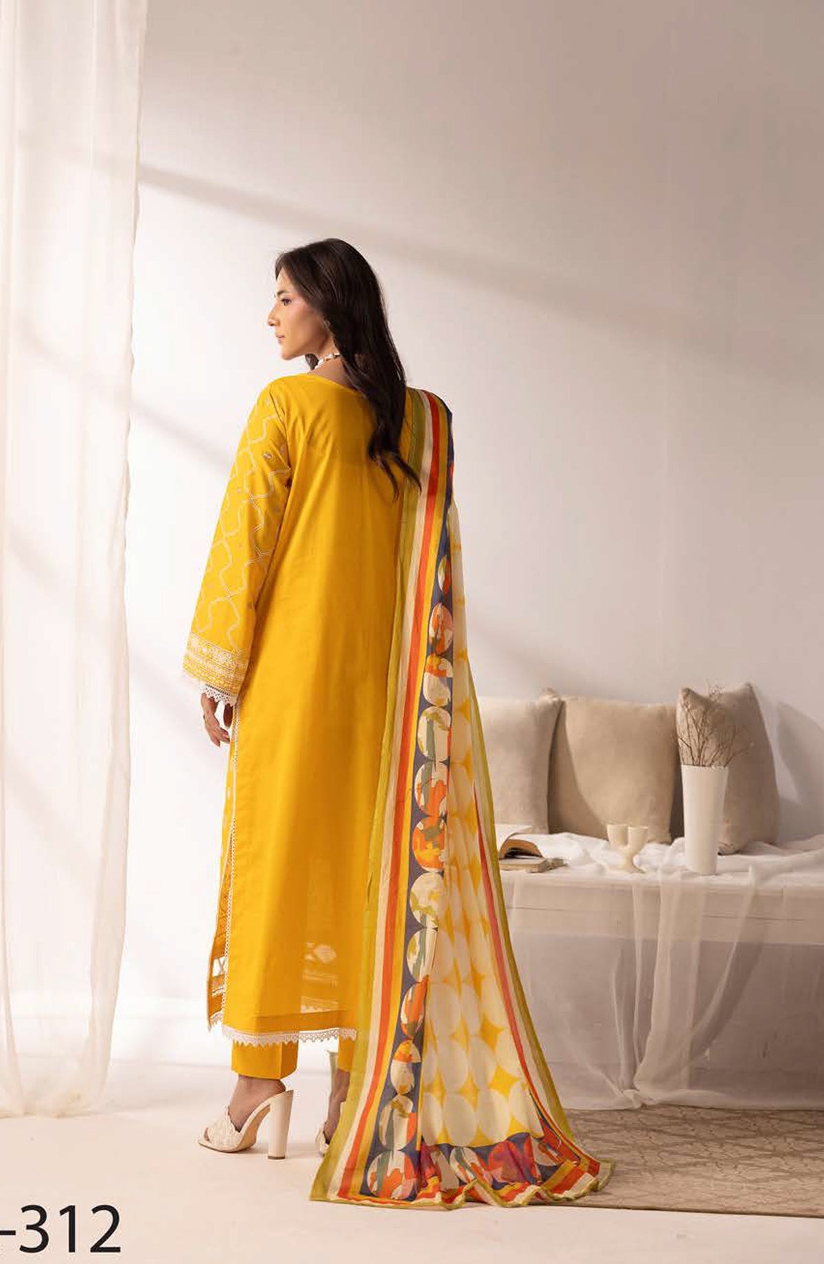 Ibtida by Embroidered Lawn Unstitched 3 Piece Suit - IK-312 - AK26TDA - Yellow - Summer Collection