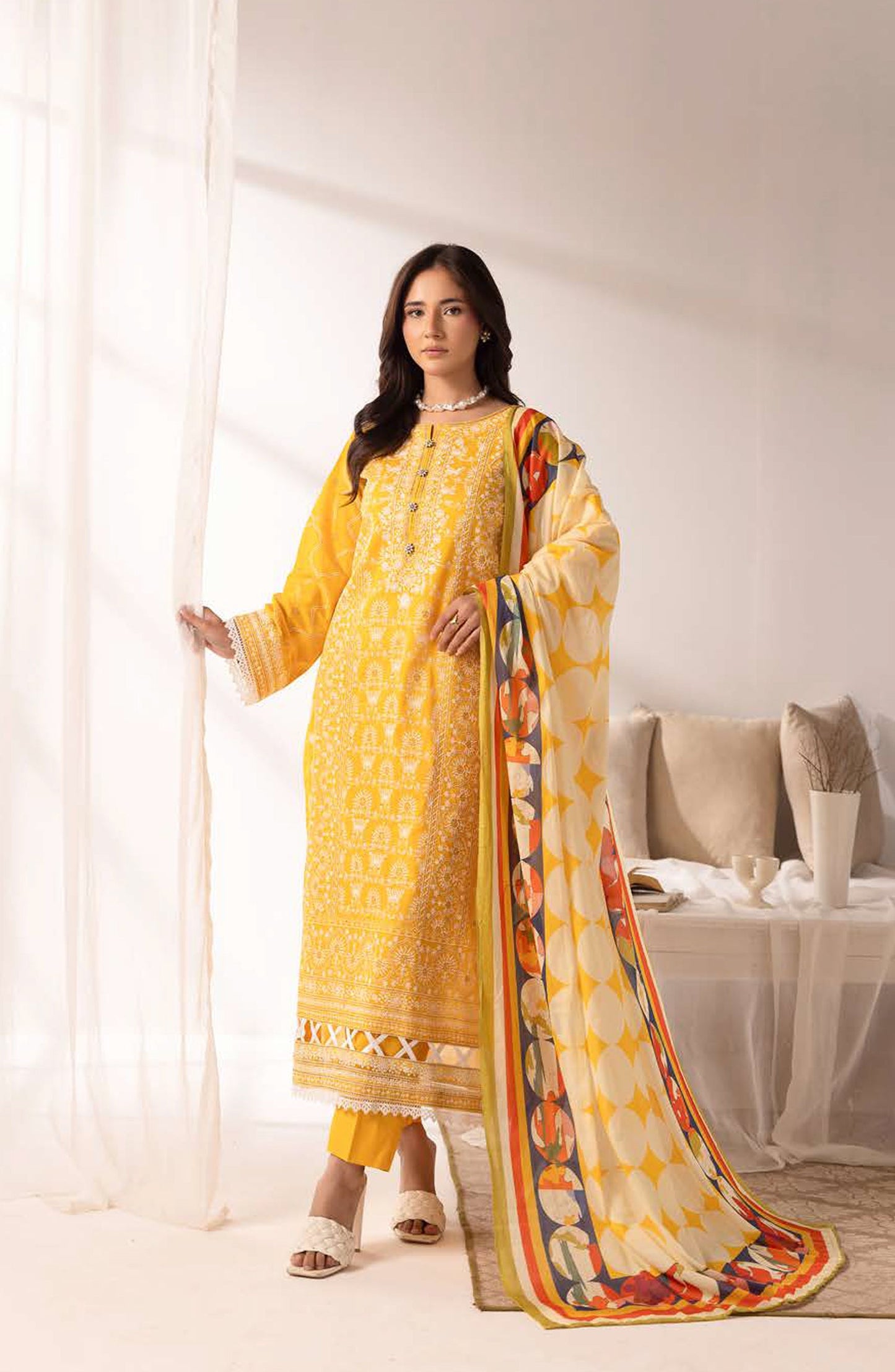 Ibtida by Embroidered Lawn Unstitched 3 Piece Suit - IK-312 - AK26TDA - Yellow - Summer Collection