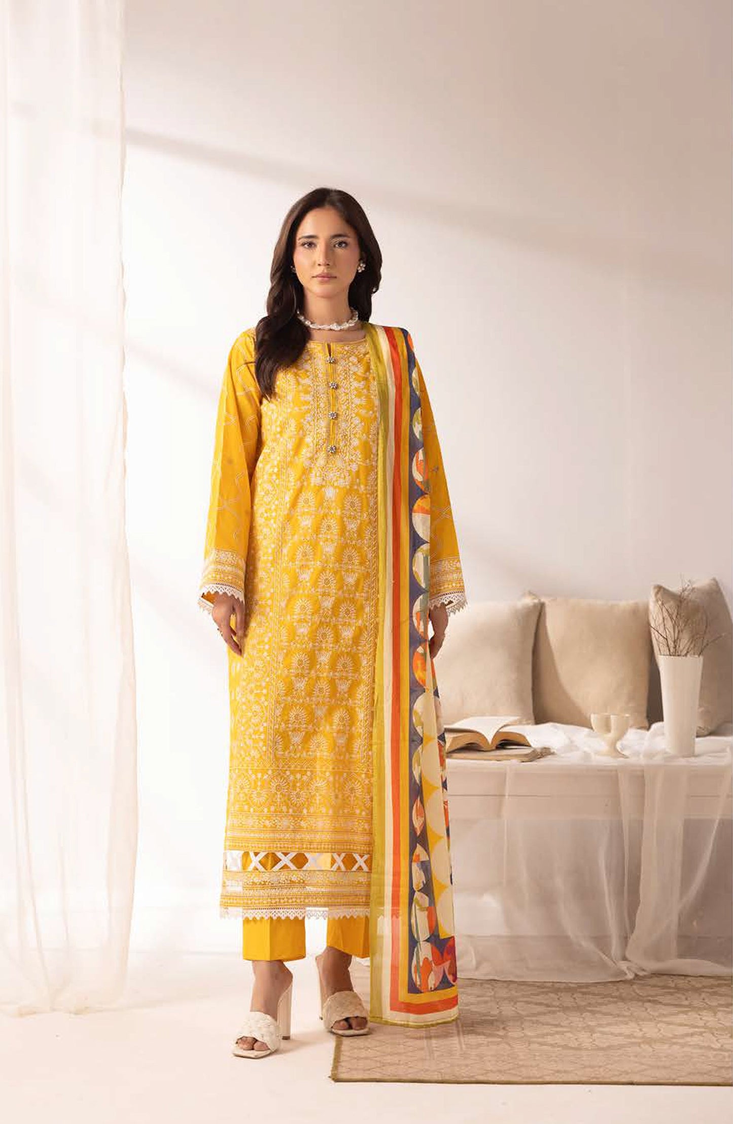 Ibtida by Embroidered Lawn Unstitched 3 Piece Suit - IK-312 - AK26TDA - Yellow - Summer Collection