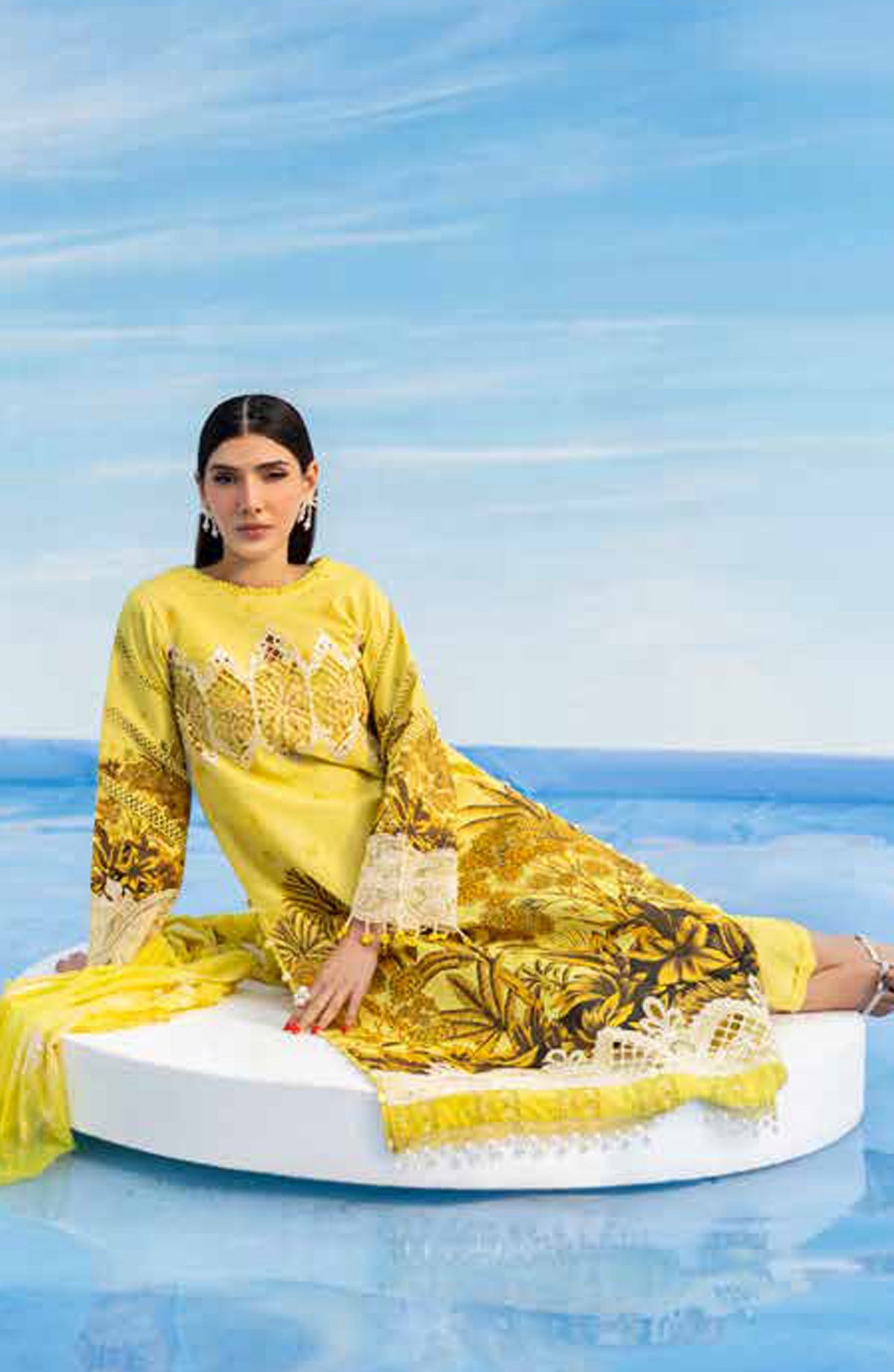Ivy Bloom by Parishay Embroidered Lawn Unstitched 3 Piece Suit - IB-15 - PS26VB - Yellow - Summer Collection
