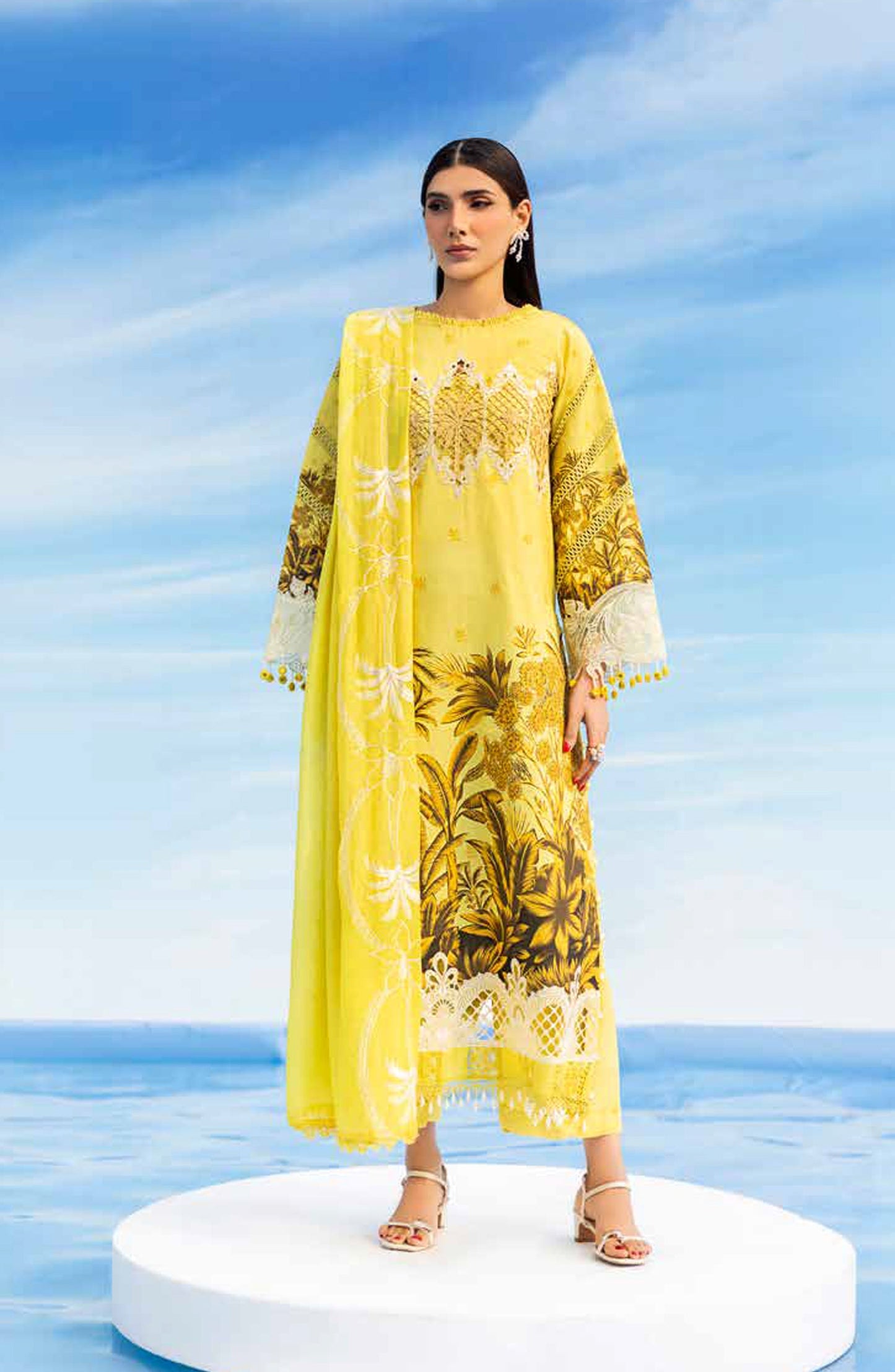 Ivy Bloom by Parishay Embroidered Lawn Unstitched 3 Piece Suit - IB-15 - PS26VB - Yellow - Summer Collection
