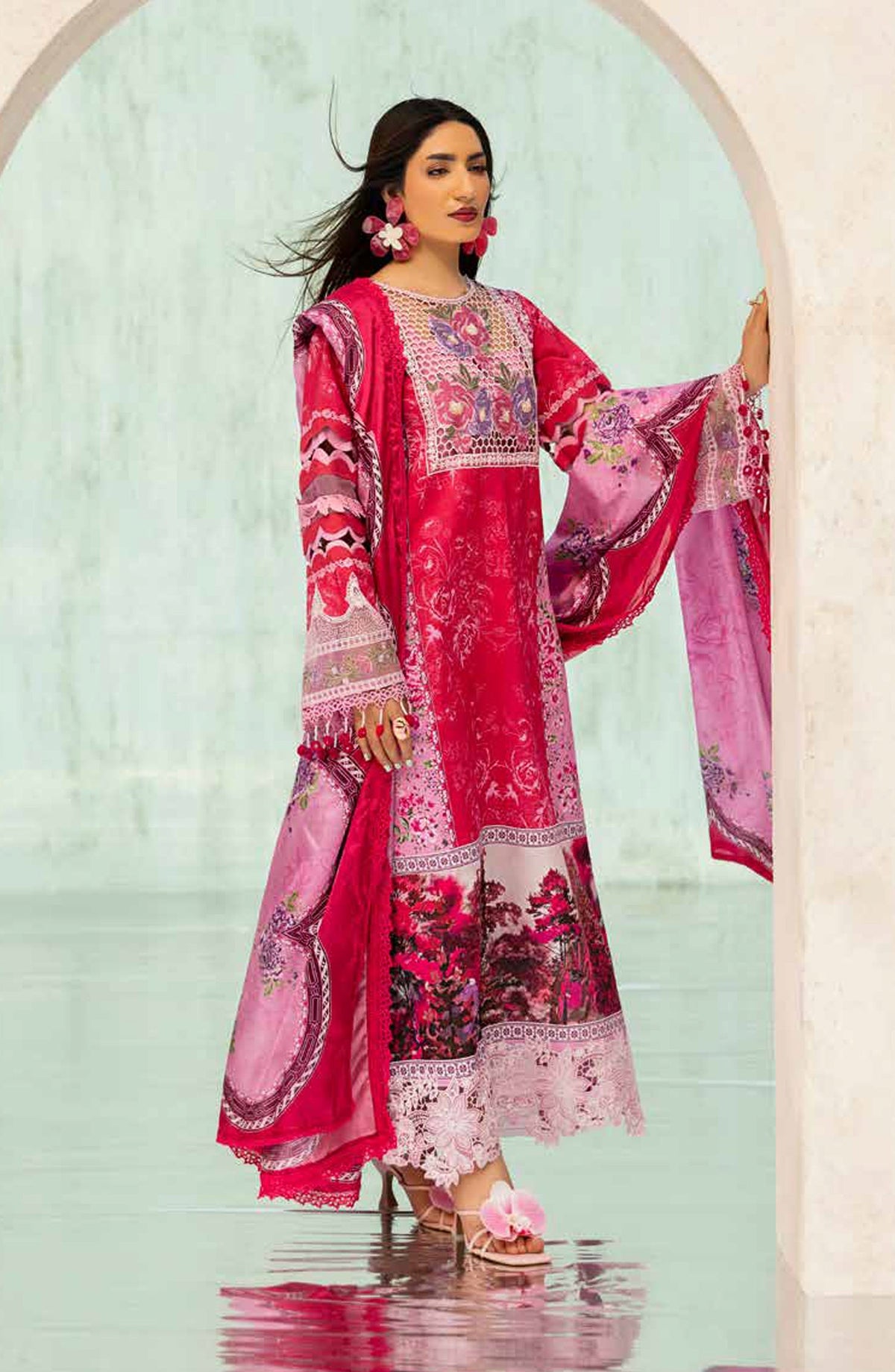 Ivy Bloom by Parishay Embroidered Lawn Unstitched 3 Piece Suit - IB-14 - PS26VB - Pink - Summer Collection