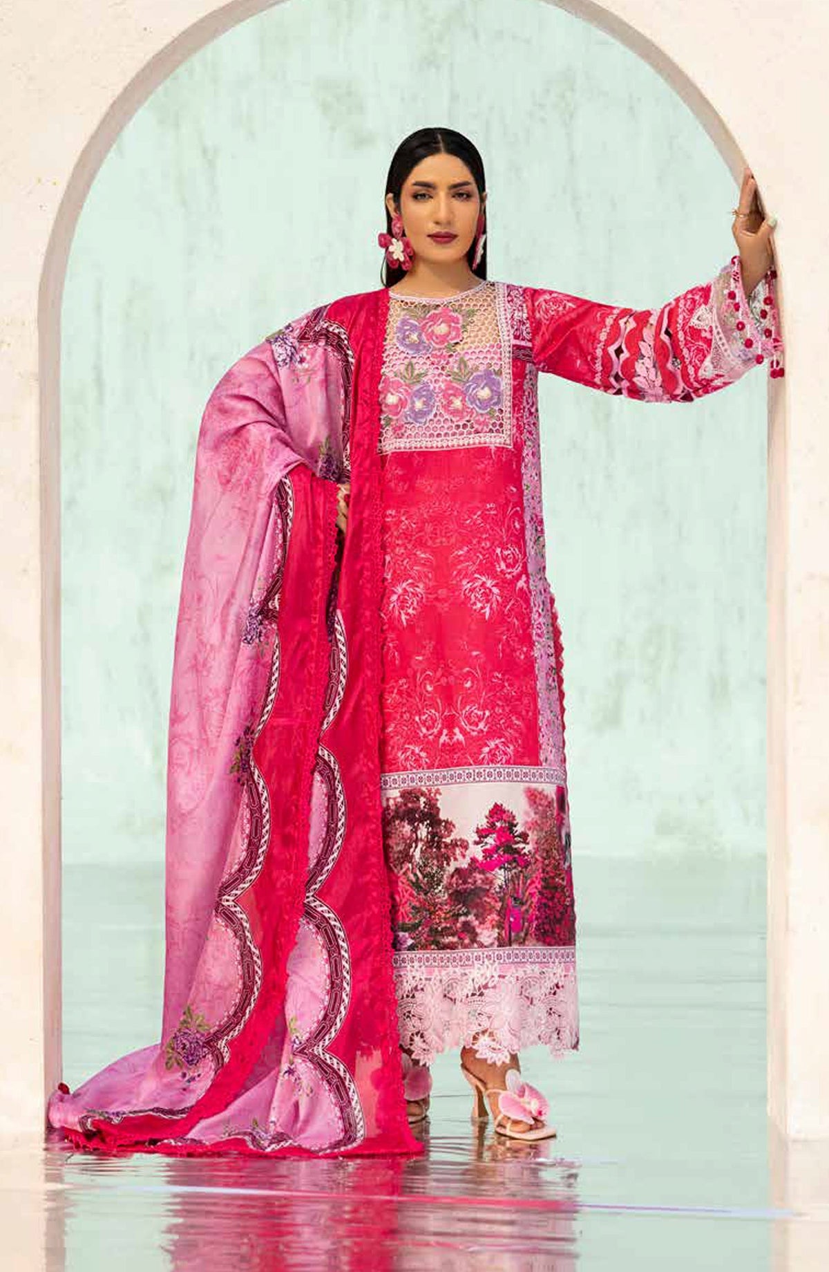 Ivy Bloom by Parishay Embroidered Lawn Unstitched 3 Piece Suit - IB-14 - PS26VB - Pink - Summer Collection