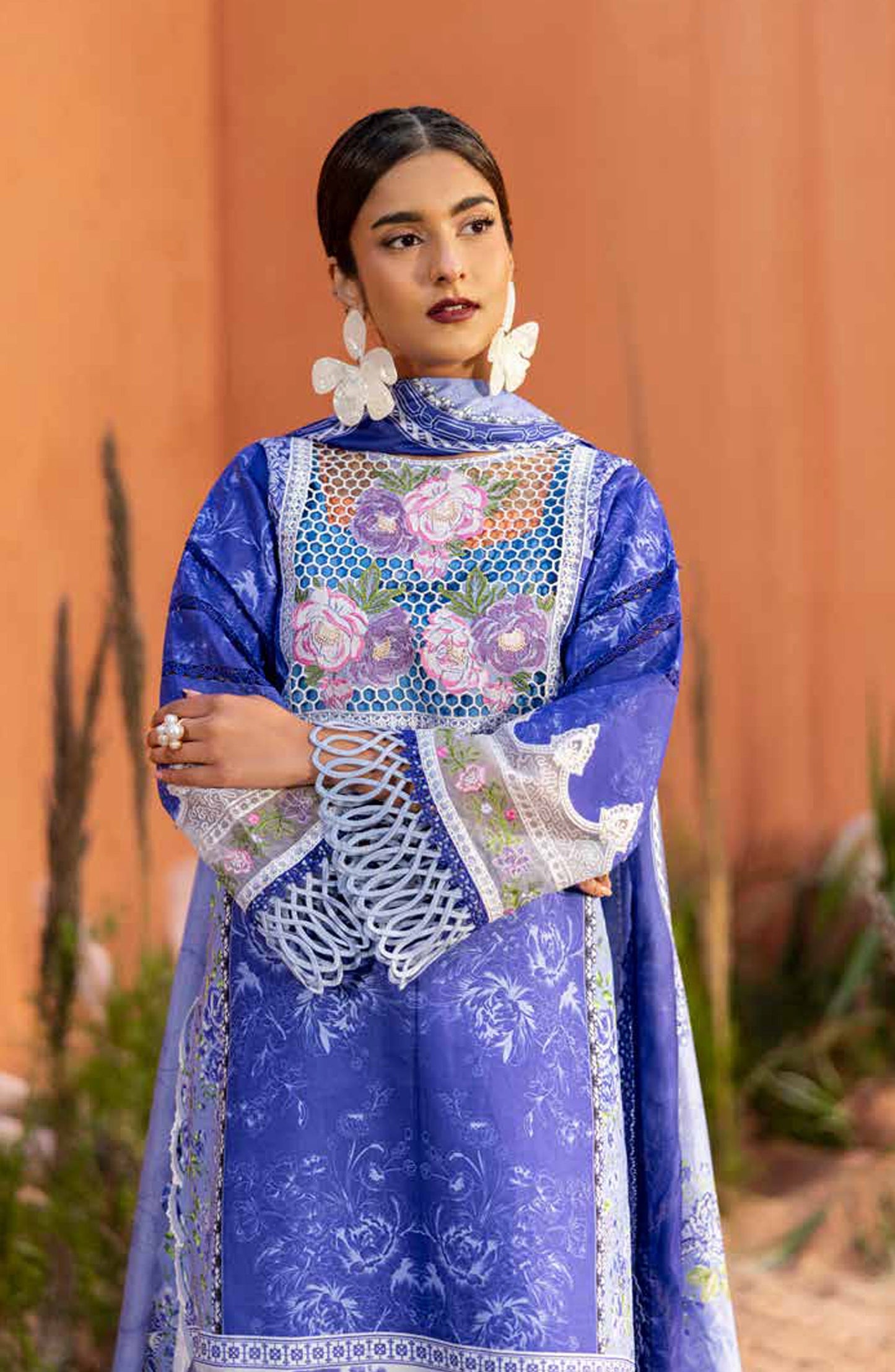Ivy Bloom by Parishay Embroidered Lawn Unstitched 3 Piece Suit - IB-08 - PS26VB - Blue - Summer Collection