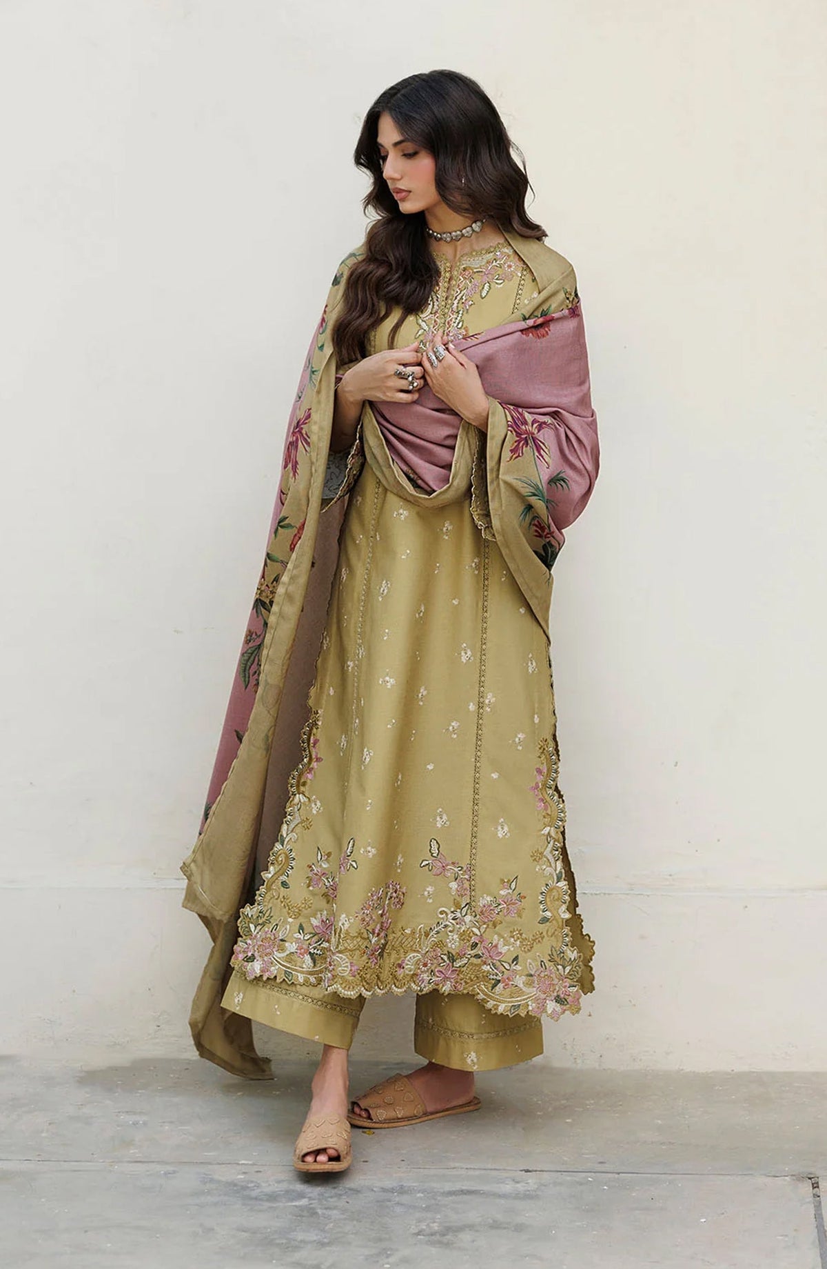 Iznik Pre Fall Embroidered Viscose Linen Unstitched 3 Piece Suit - IPF-23 - IZN26PF - Mustard - Winter Collection