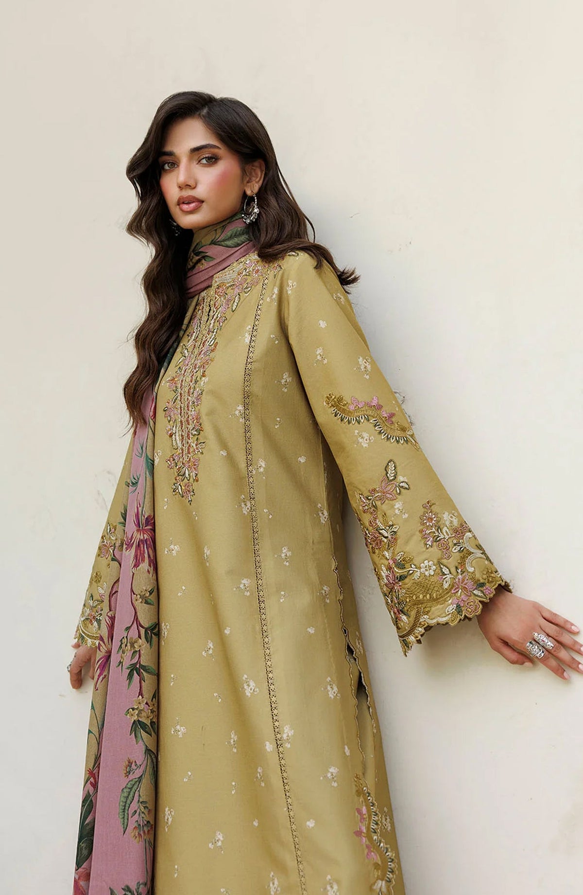 Iznik Pre Fall Embroidered Viscose Linen Unstitched 3 Piece Suit - IPF-23 - IZN26PF - Mustard - Winter Collection