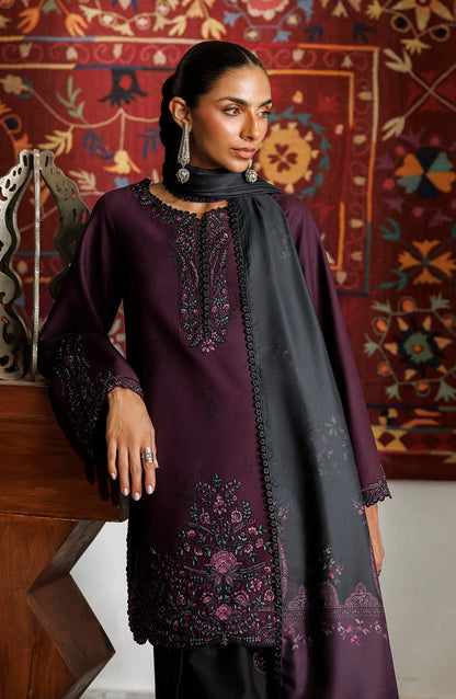 Iznik Pre Fall Embroidered Viscose Linen Unstitched 3 Piece Suit - IPF-22 - IZN26PF - Plum - Winter Collection