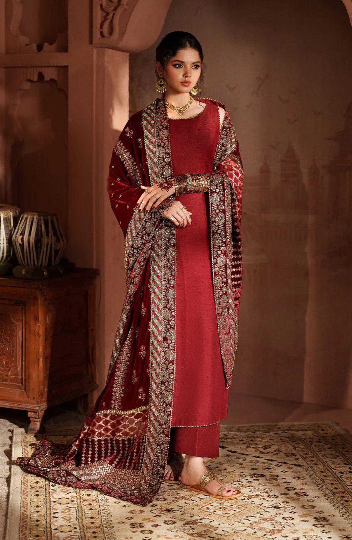 Iznik Raagni Formals Embroidered Raw Silk Unstitched 3 Piece Suit - IV-56 - IZN25RGN - Red - Winter Collection