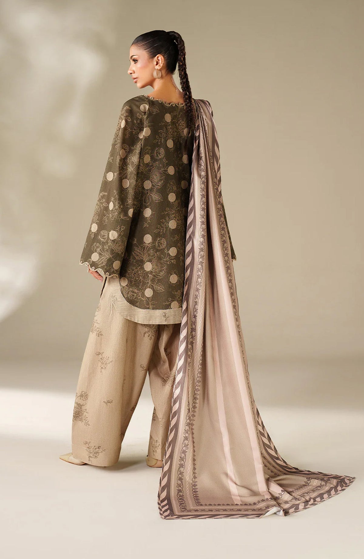 Iznik Embroidered Khaddar Unstitched 3 Piece Suit - UE-565 - IZN25KHD - Olive Branch - Winter Collection