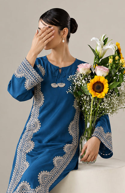 Jannah Noe by Amna Khadija Embroidered Silk Stitched 2 Piece Co-ord Set - JNLS-11 - AM26HON - Blue - Summer Collection