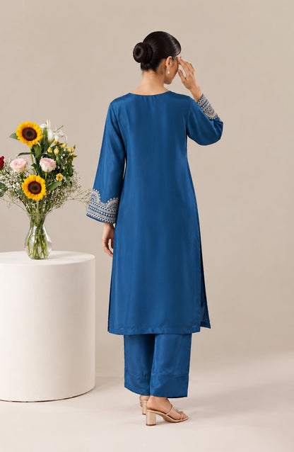 Jannah Noe by Amna Khadija Embroidered Silk Stitched 2 Piece Co-ord Set - JNLS-11 - AM26HON - Blue - Summer Collection