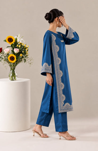 Jannah Noe by Amna Khadija Embroidered Silk Stitched 2 Piece Co-ord Set - JNLS-11 - AM26HON - Blue - Summer Collection