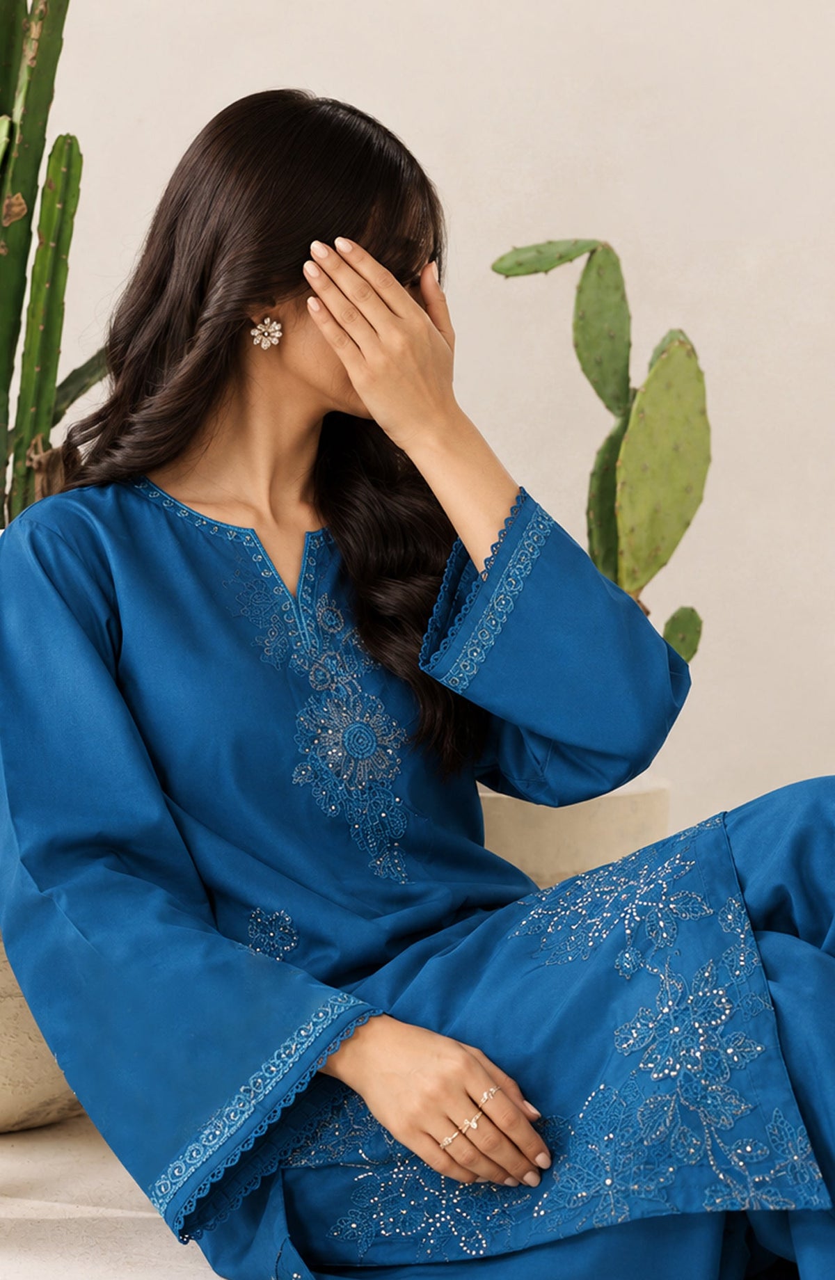 Jannah Noe by Amna Khadija Embroidered Silk Stitched 2 Piece Co-ord Set - JNLS-13 - AM26HON - Blue - Summer Collection