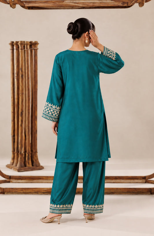 Jannah Noe by Amna Khadija Embroidered Silk Stitched 2 Piece Co-ord Set - JNLS-14 - AM26HON - Green - Summer Collection