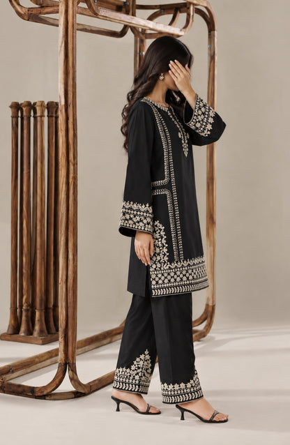 Jannah Noe by Amna Khadija Embroidered Silk Stitched 2 Piece Co-ord Set - JNLS-15 - AM26HON - Black - Summer Collection